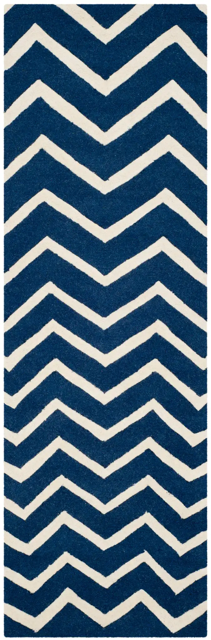 Cambridge Textured Chevron Hand-Tufted Wool Rug in Navy / Ivory