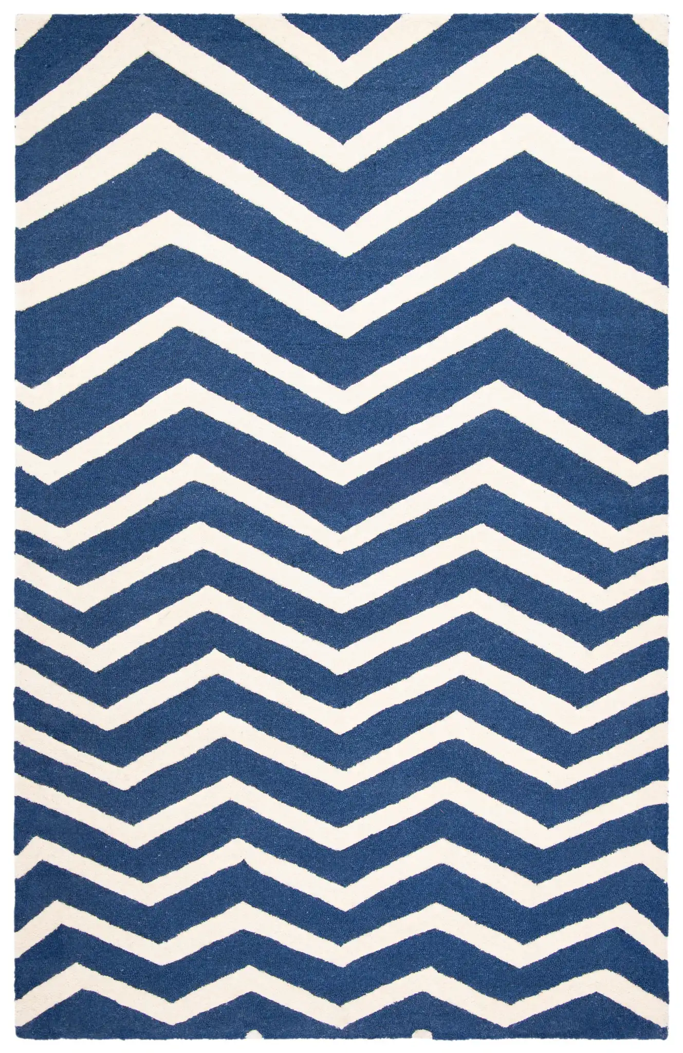 Cambridge Textured Chevron Hand-Tufted Wool Rug in Navy / Ivory, detail view