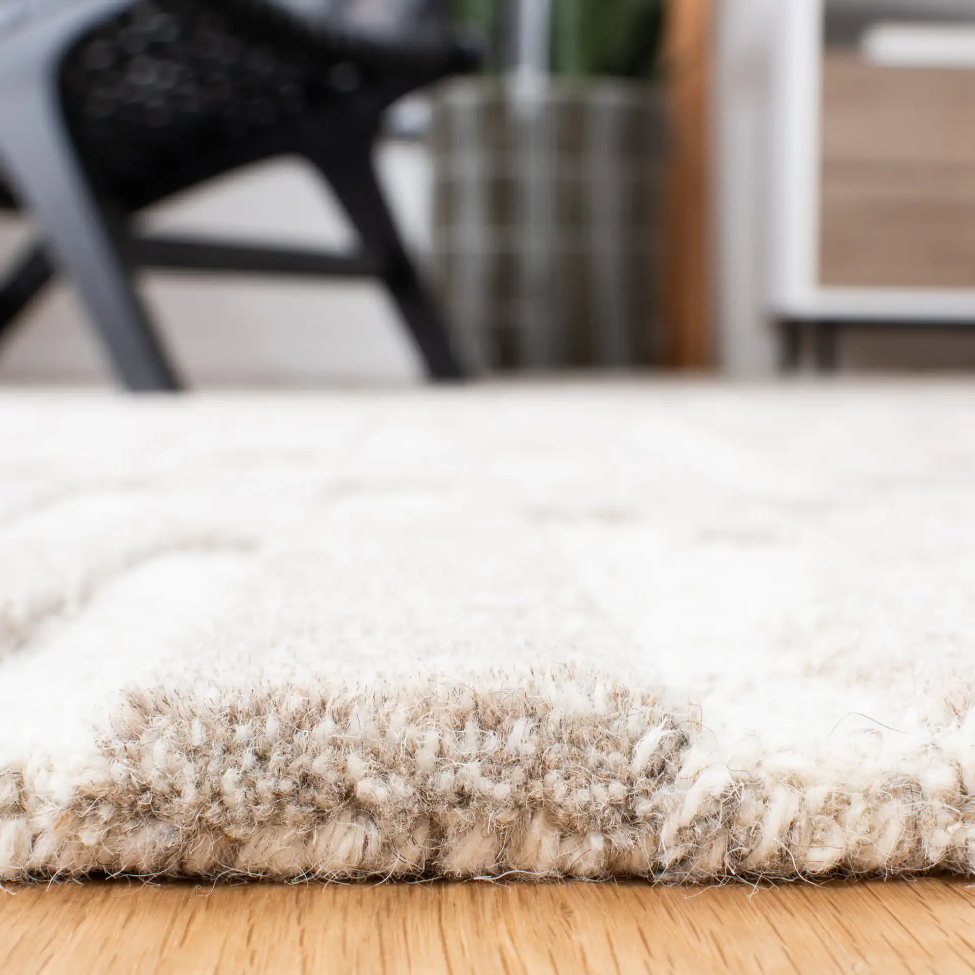 Cambridge Stepped Block Hand-Tufted Wool Rug in Beige / Gray in a styled room