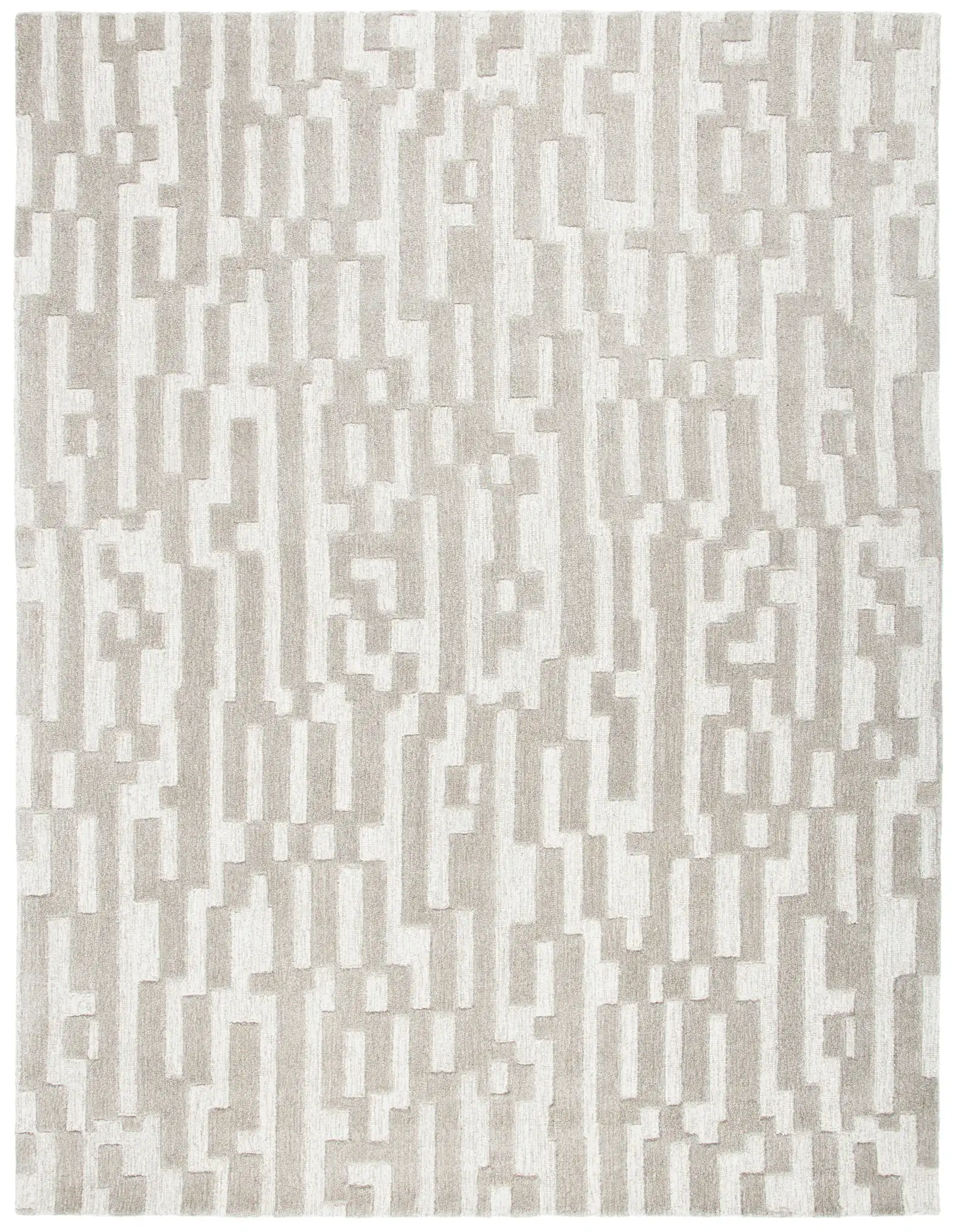 Cambridge Stepped Block Hand-Tufted Wool Rug in Beige / Gray