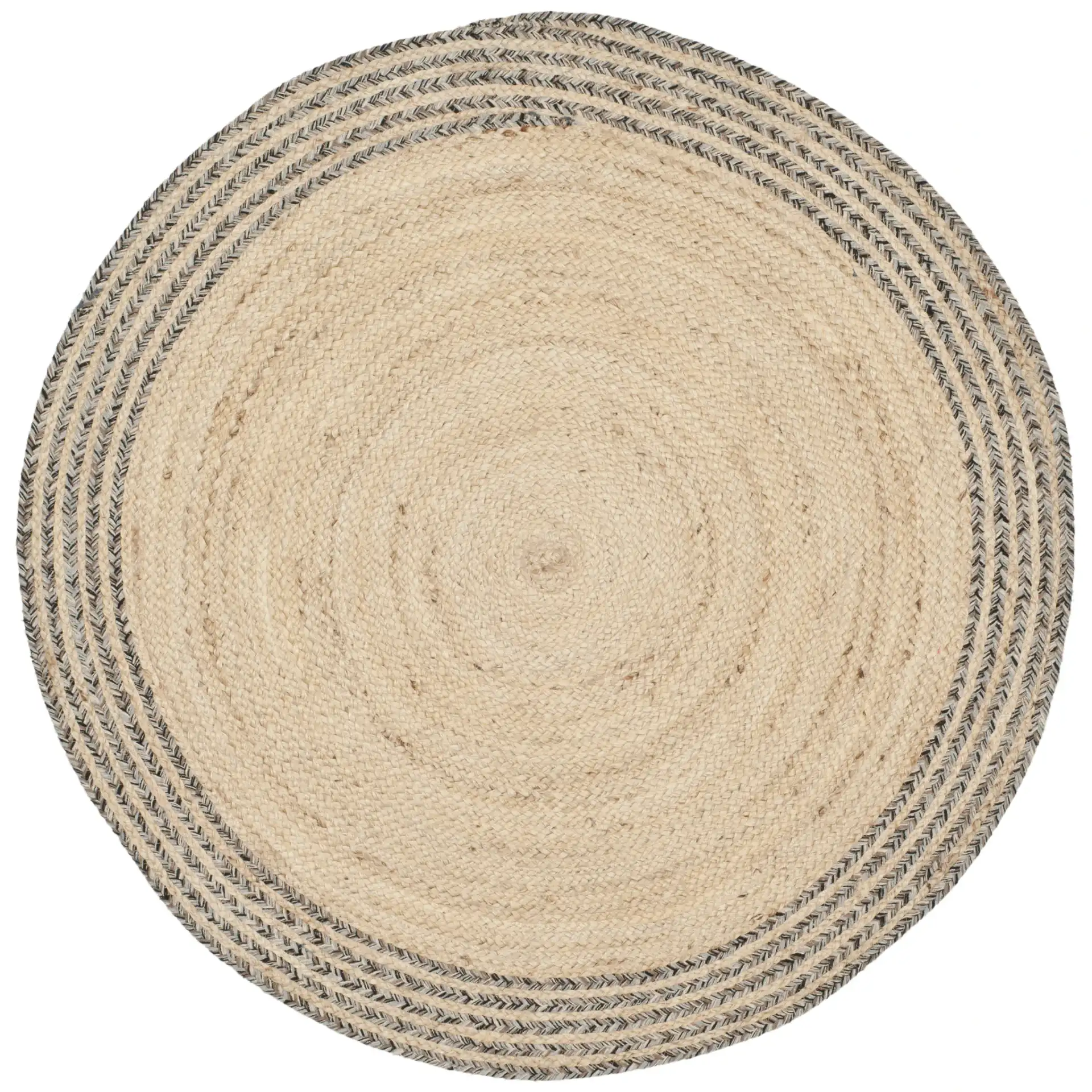 Cape Cod Striped Border Hand-Woven Rug in Ivory / Steel Gray