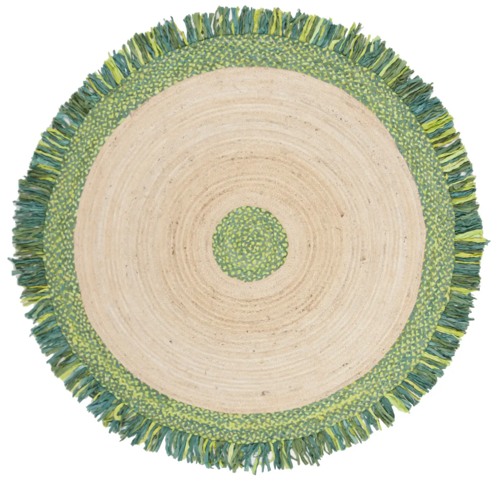 Cape Cod Banded Fringe Braided Hand-Woven Rug in Green / Natural