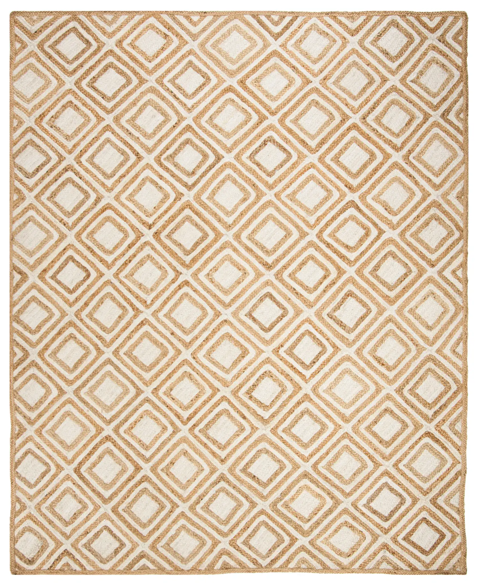 Cape Cod Nested Diamond Hand-Woven Jute Rug in Natural / Ivory