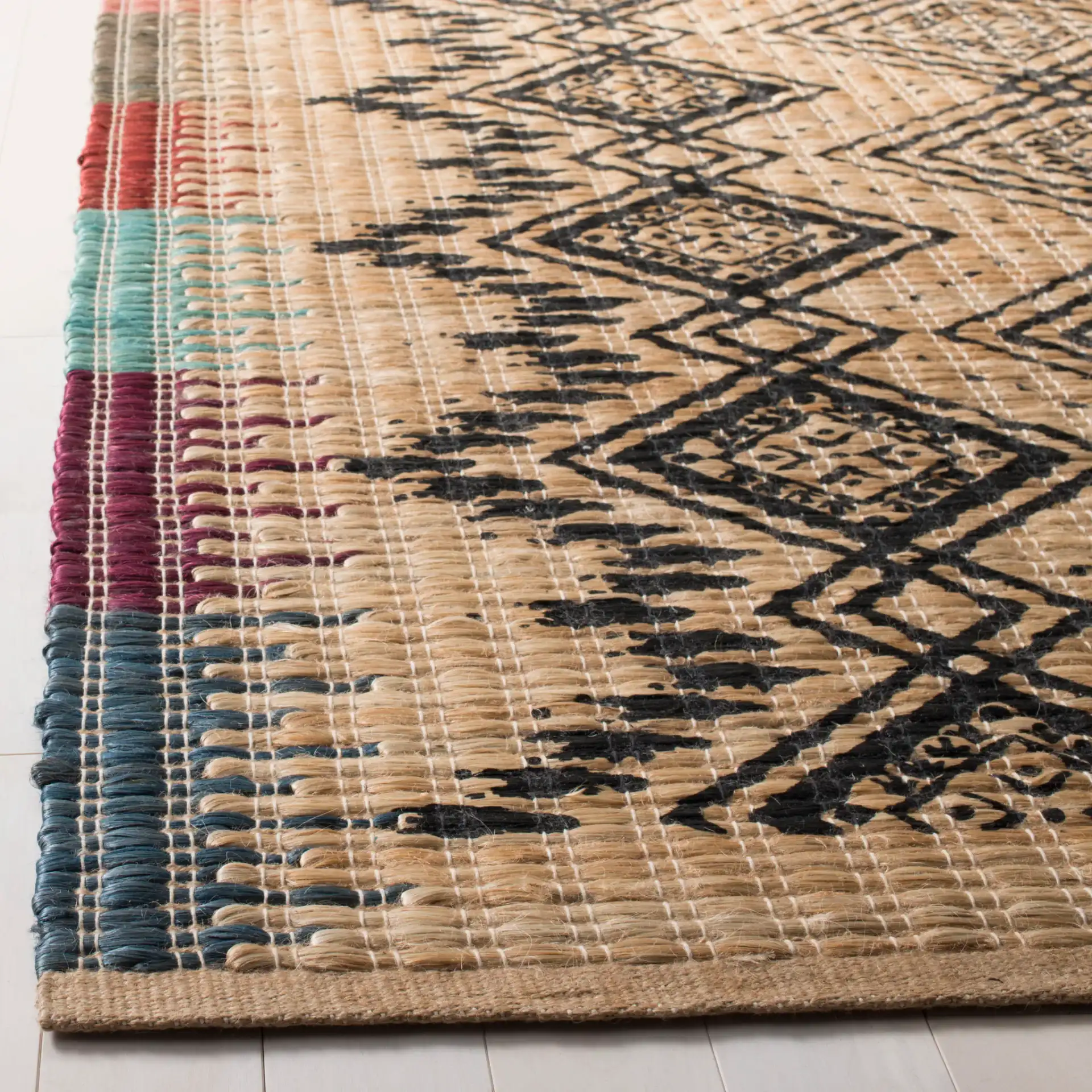 Cape Cod Diamond Stripe Hand-Woven Rug in Natural / Black in a styled room
