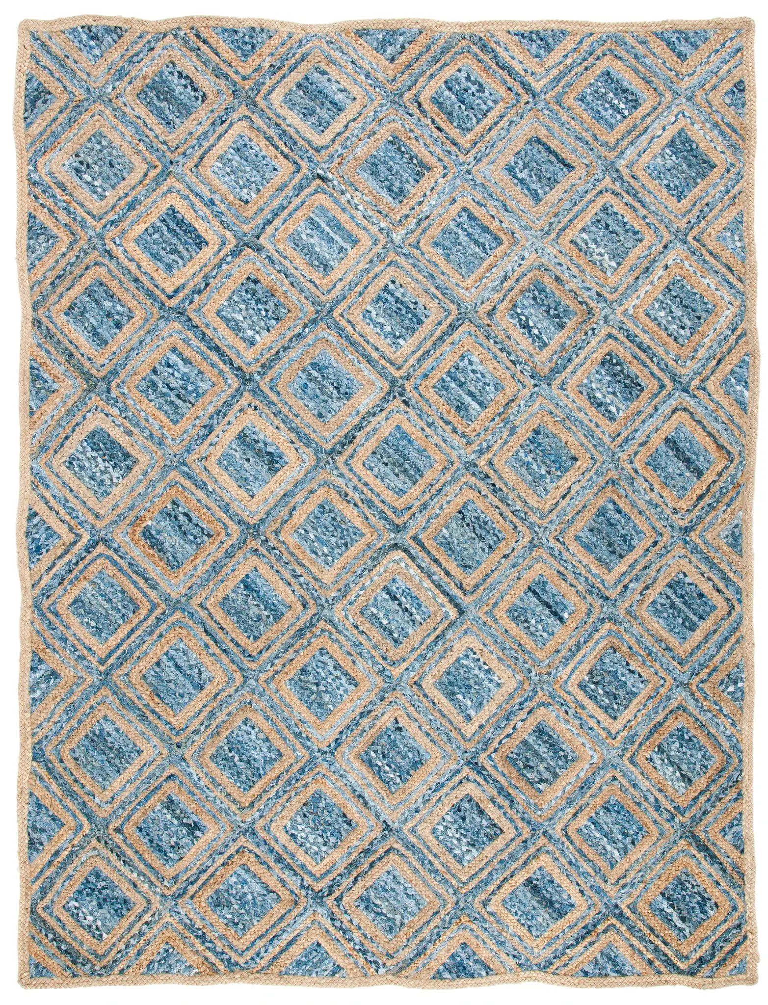 Cape Cod Diamond Hand-Woven Rug in Natural / Blue