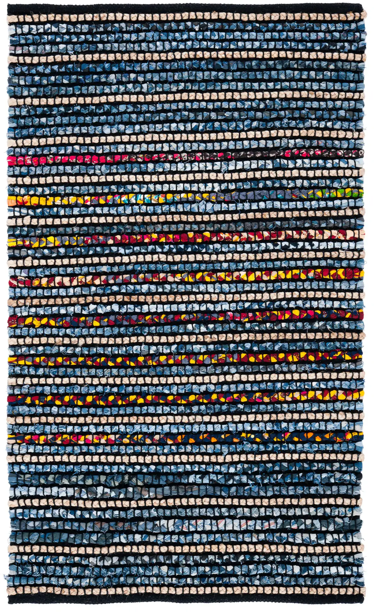 Cape Cod Allover Rag Stripe Hand-Woven Rug in Natural / Blue