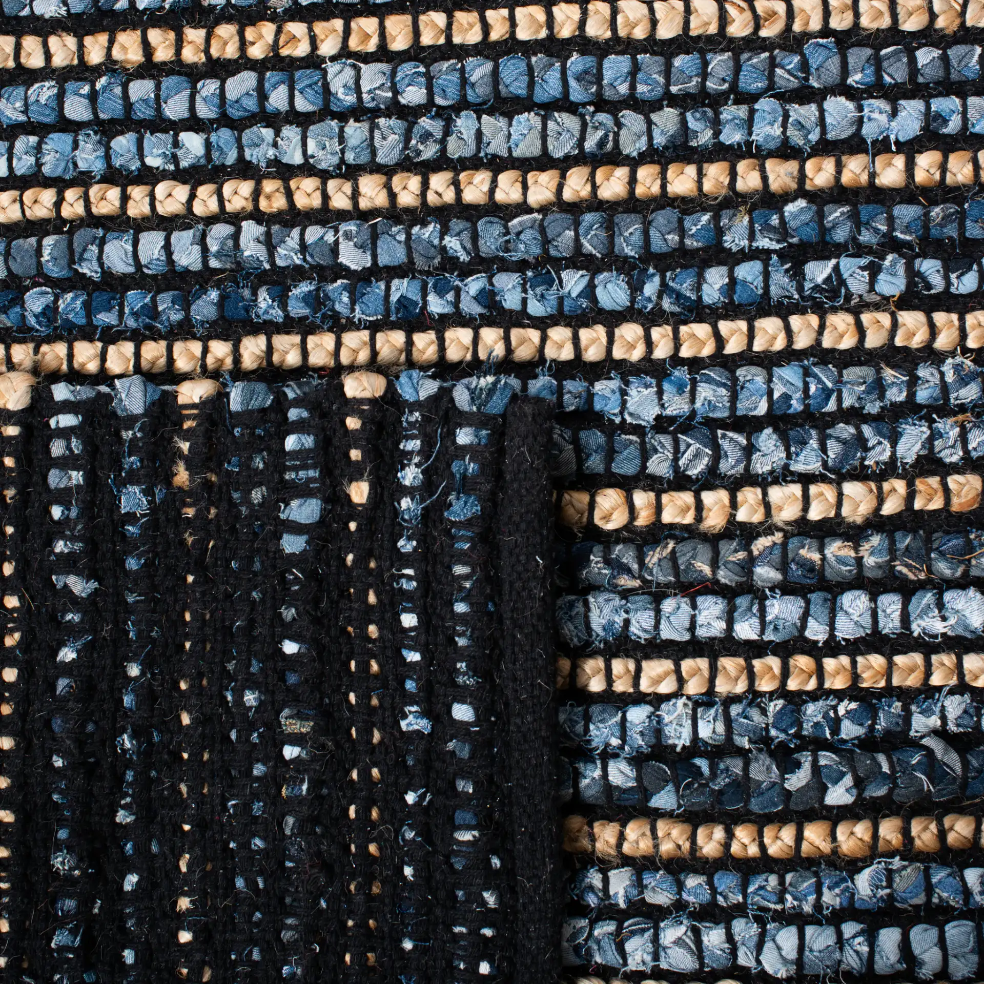 Cape Cod Beaded Stripe Hand-Woven Rug in Blue / Natural in a styled room