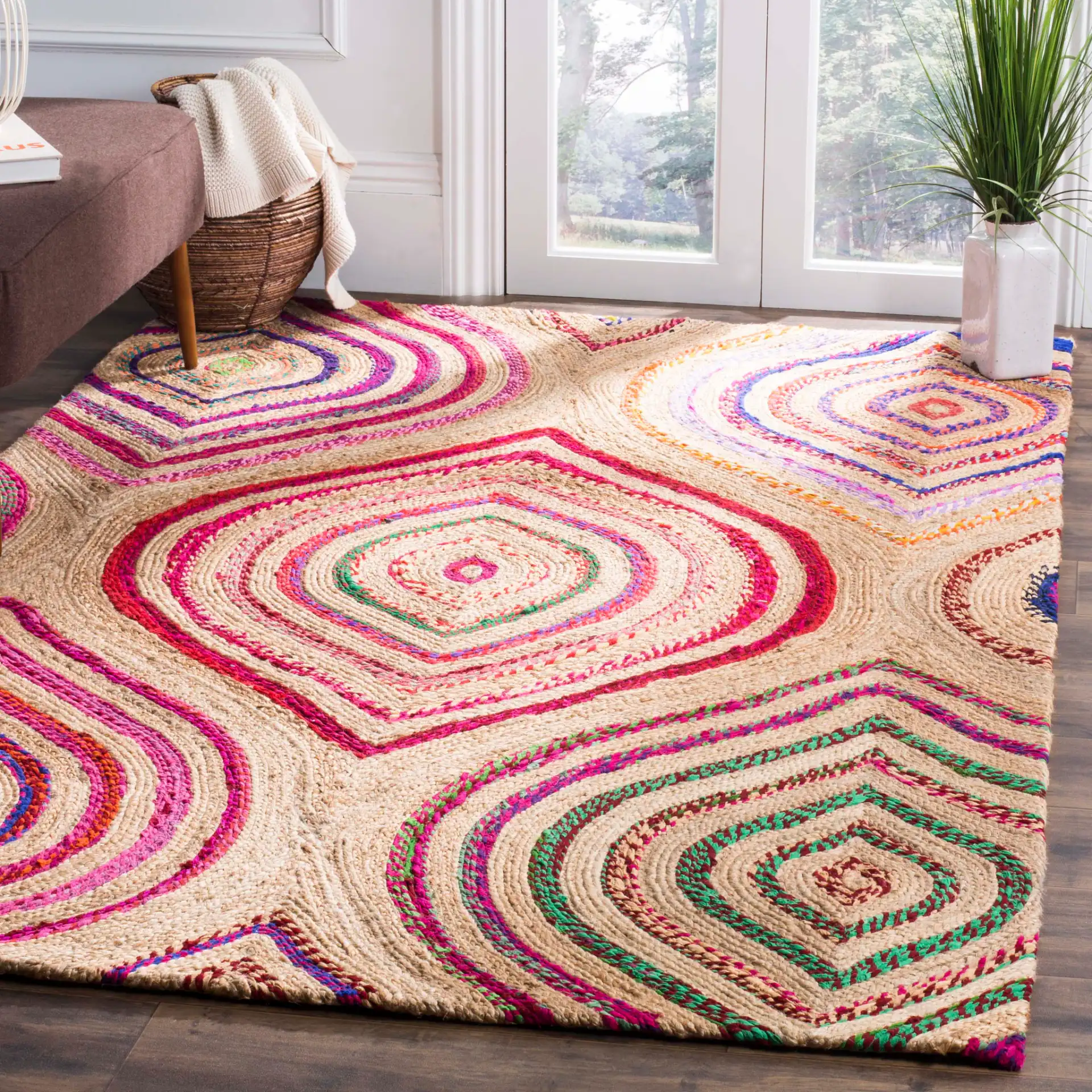 Cape Cod Scallop Hand-Woven Rug in Natural / Multicolor in a styled room