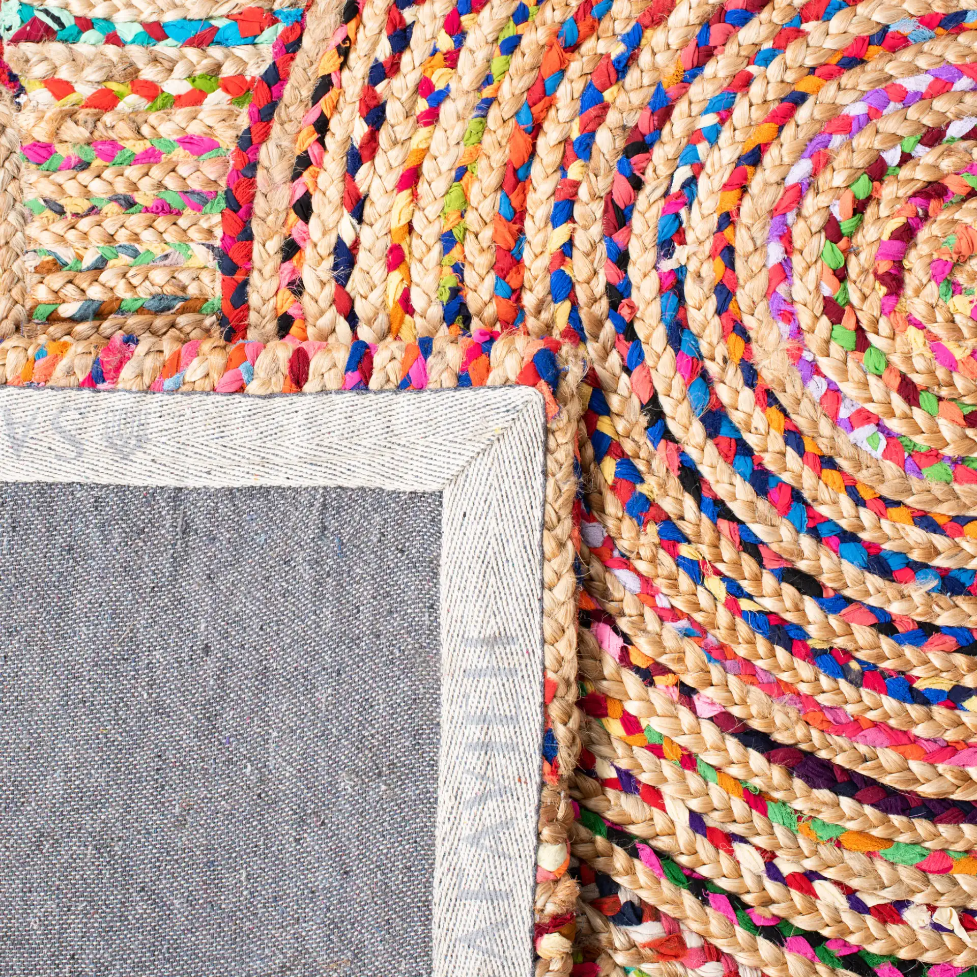 Cape Cod Overlapping Circles Hand-Woven Rug in Natural / Multicolor in a styled room