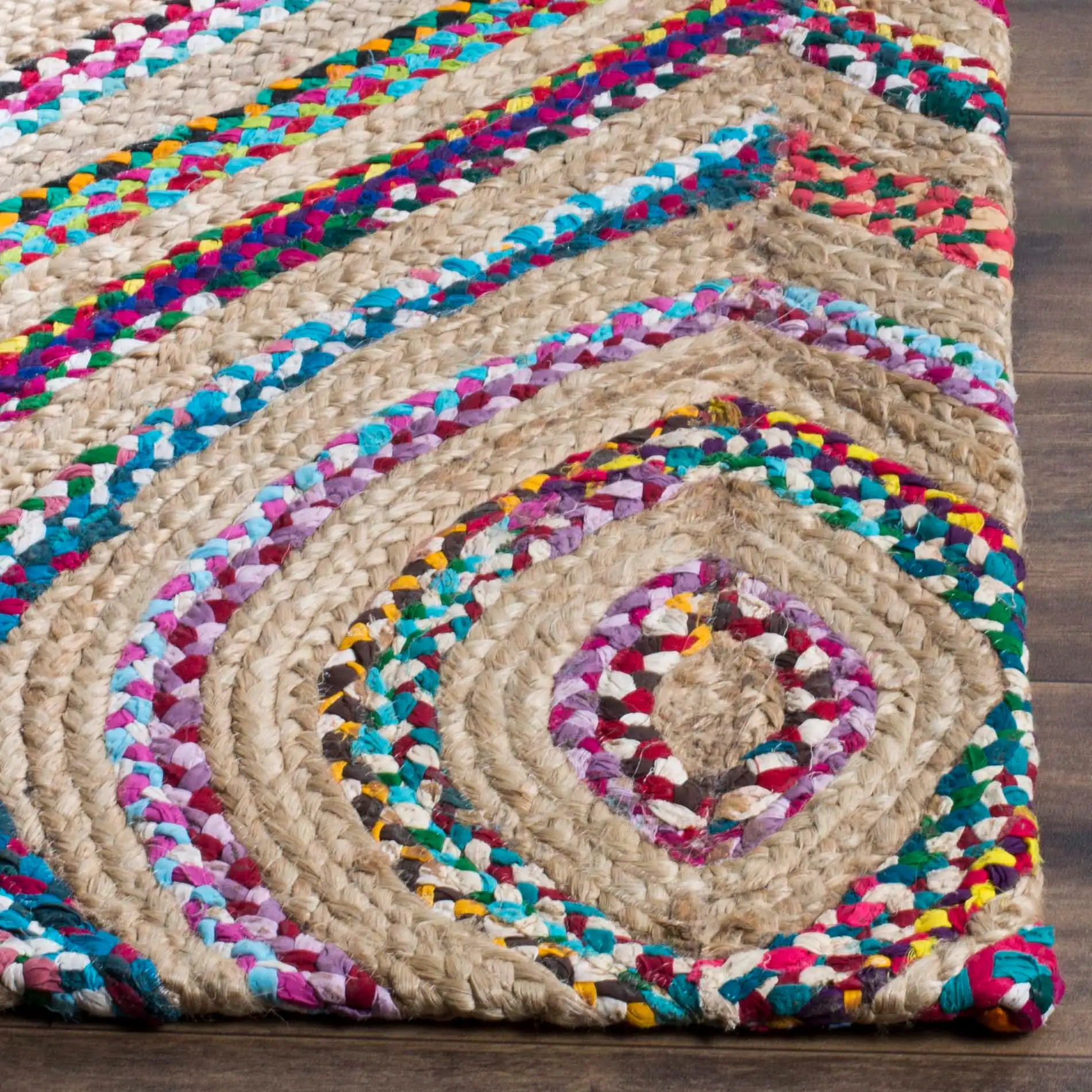 Cape Cod Concentric Diamond Hand-Woven Rug in Natural / Multicolor in a styled room