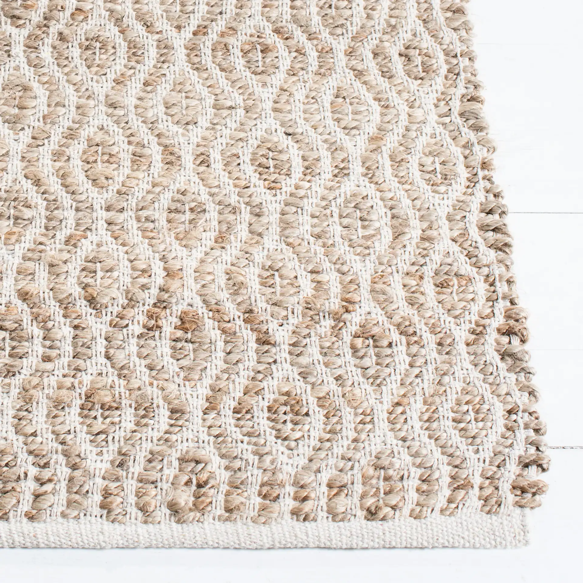 Cape Cod Hand-Woven Ogee Rug in Natural in a styled room