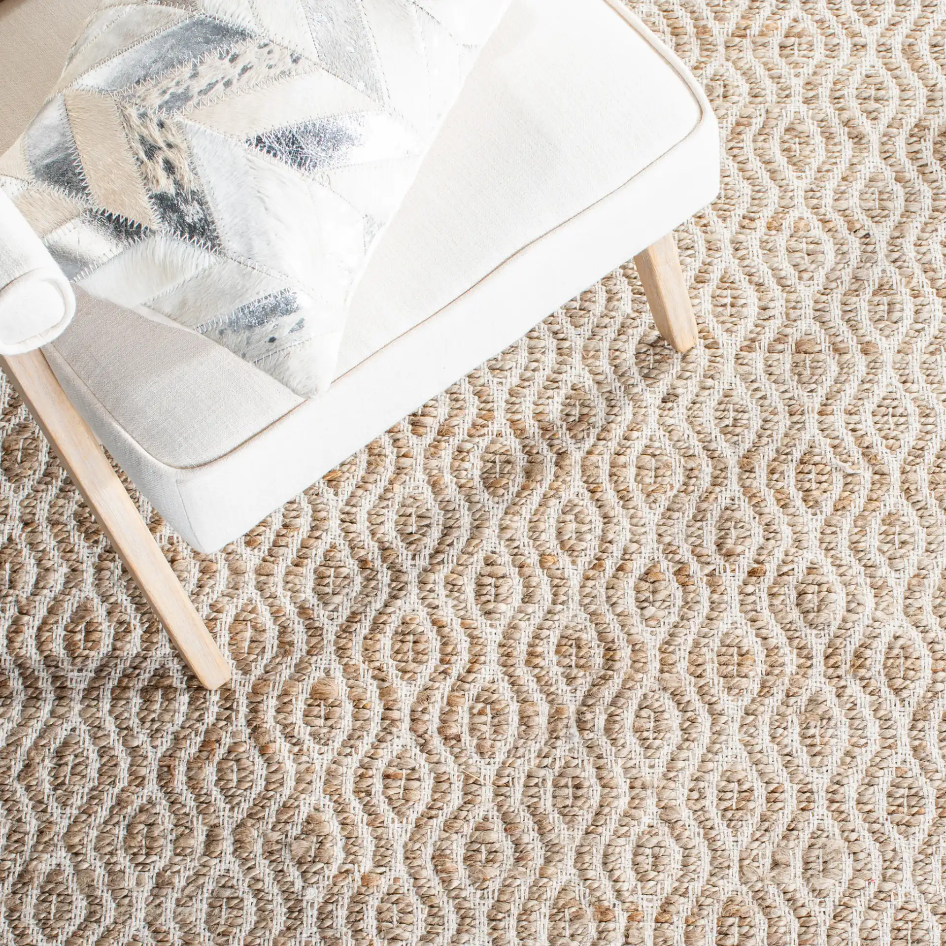 Cape Cod Hand-Woven Ogee Rug in Natural in a styled room