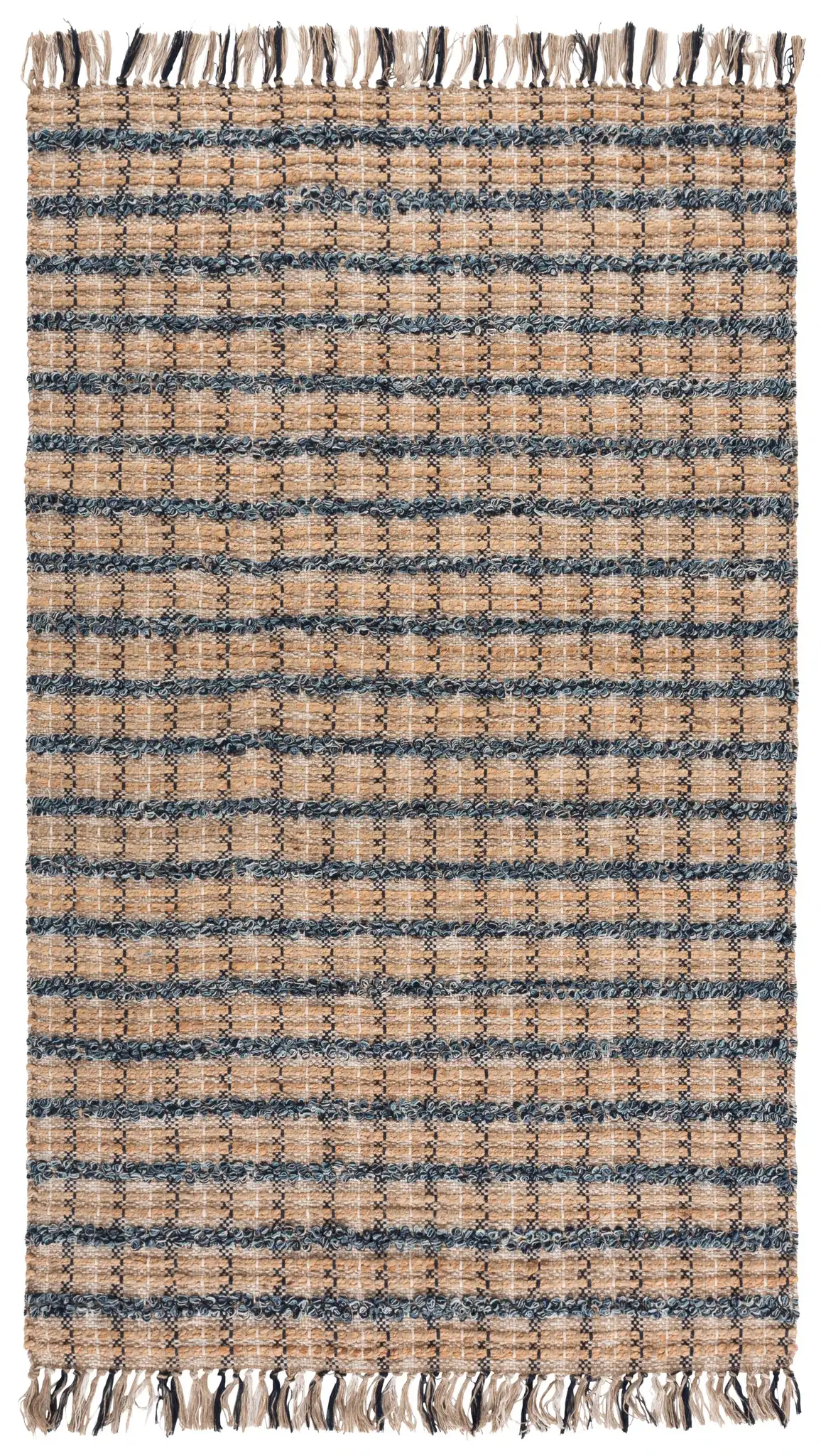 Cape Cod Checkered Hand-Woven Jute Rug in Blue / Natural