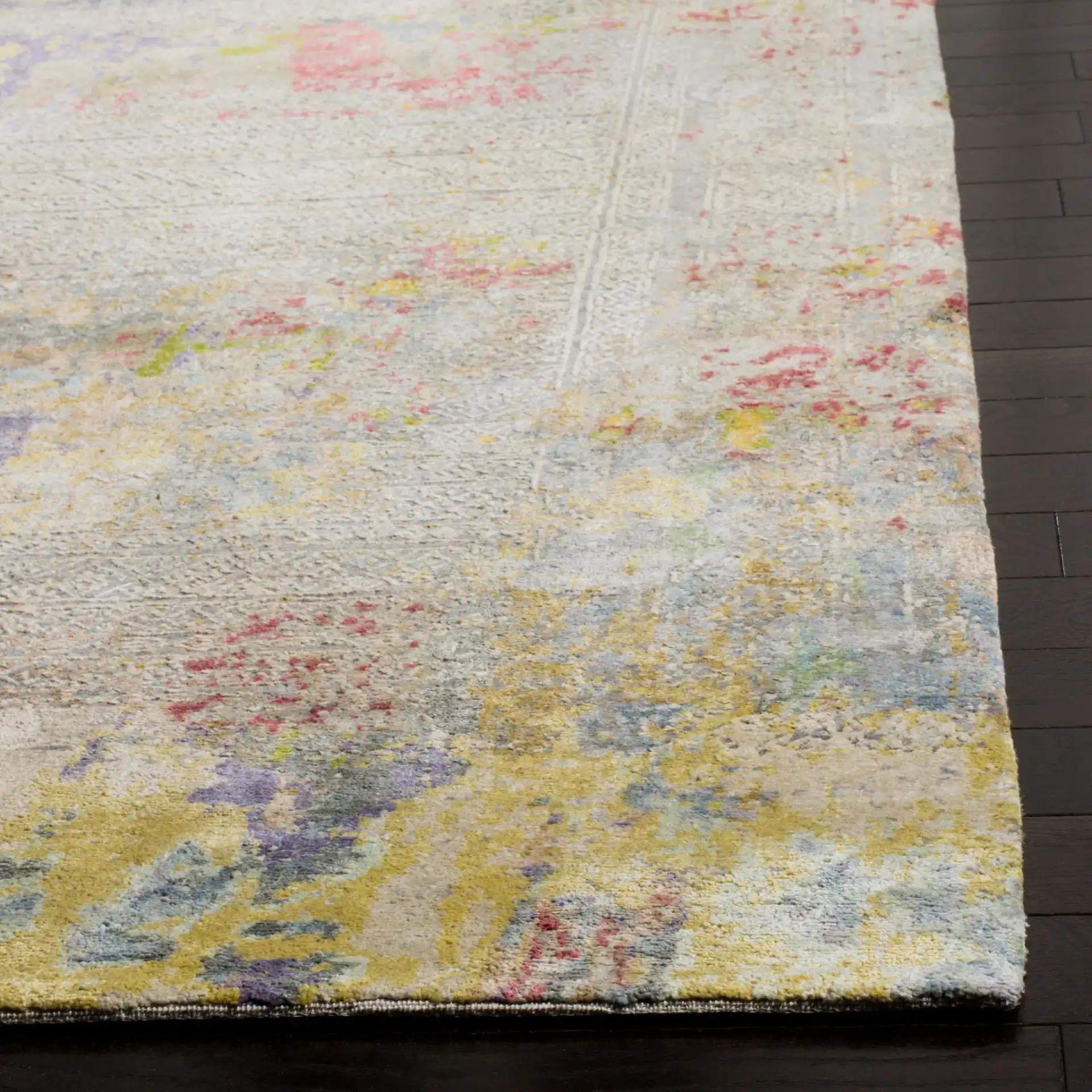 Centennial Distressed Banded Hand-Knotted Rug in Multicolor in a styled room