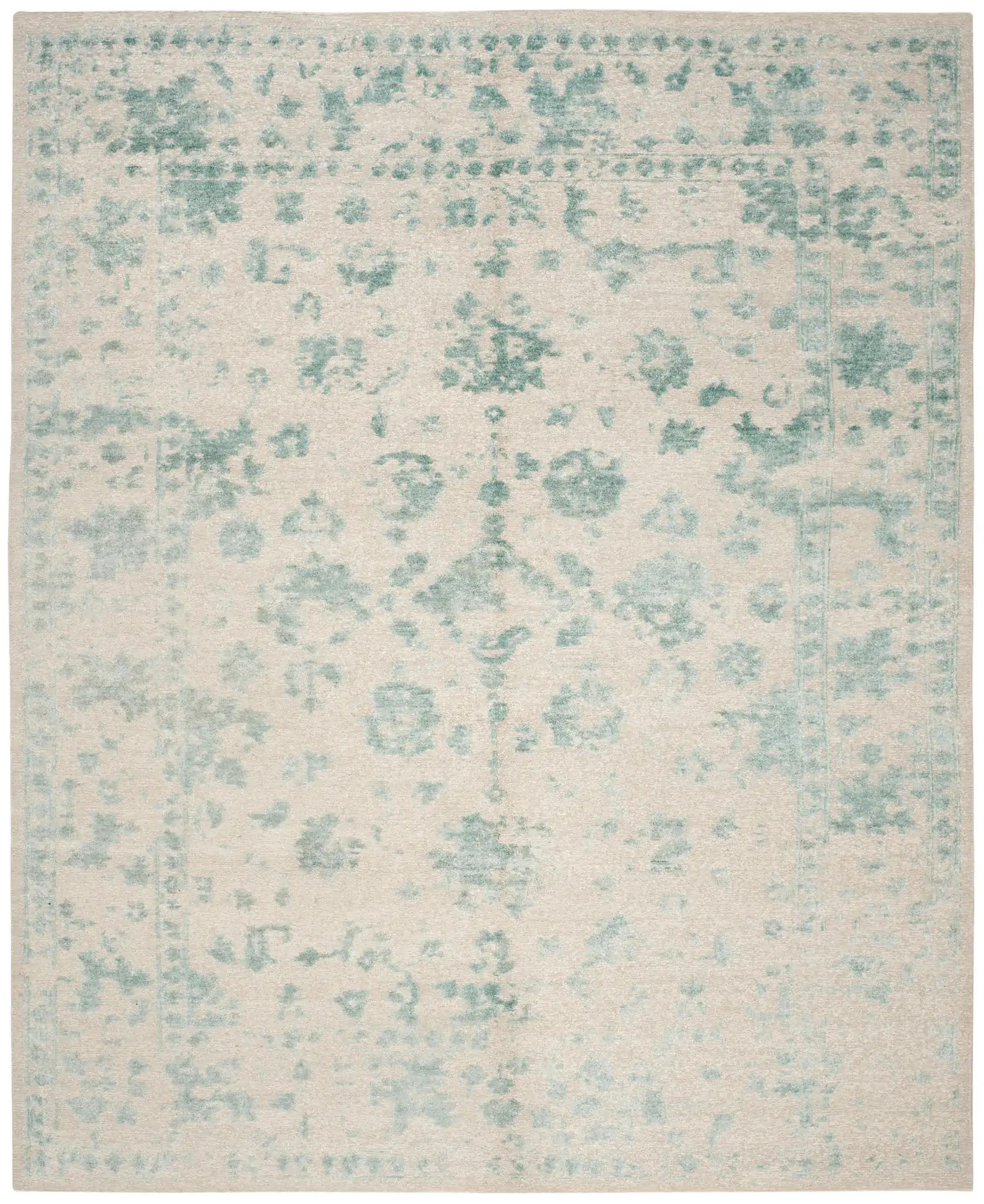 Centennial Distressed Floral Hand-Knotted Rug in Silver / Light Blue