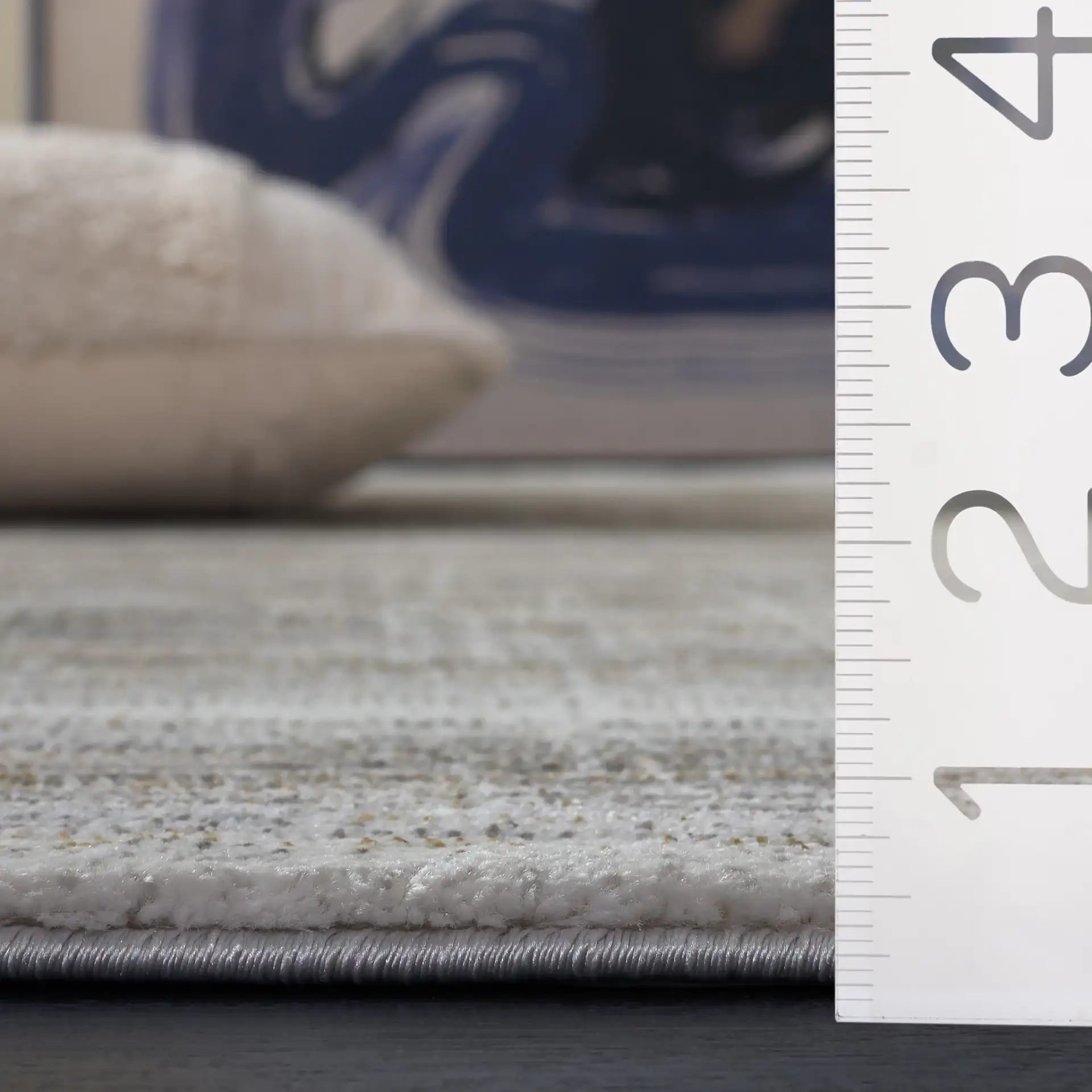 Craft Linear Abstract Border Rug in Gray / Gold in a styled room