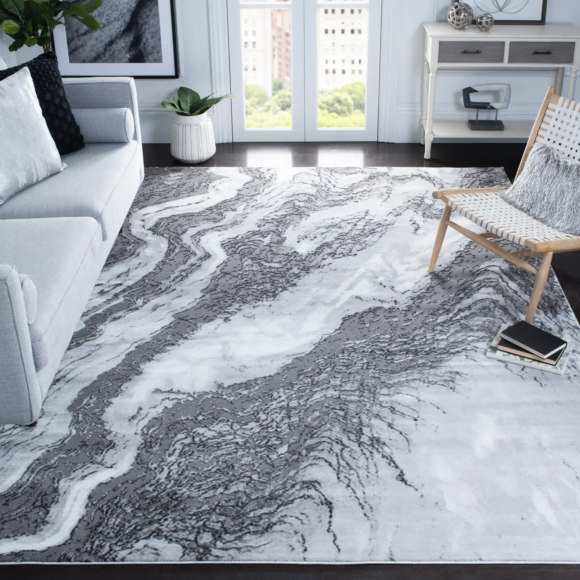 Craft Marbled Stone Rug in Light Gray / Gray in a styled room