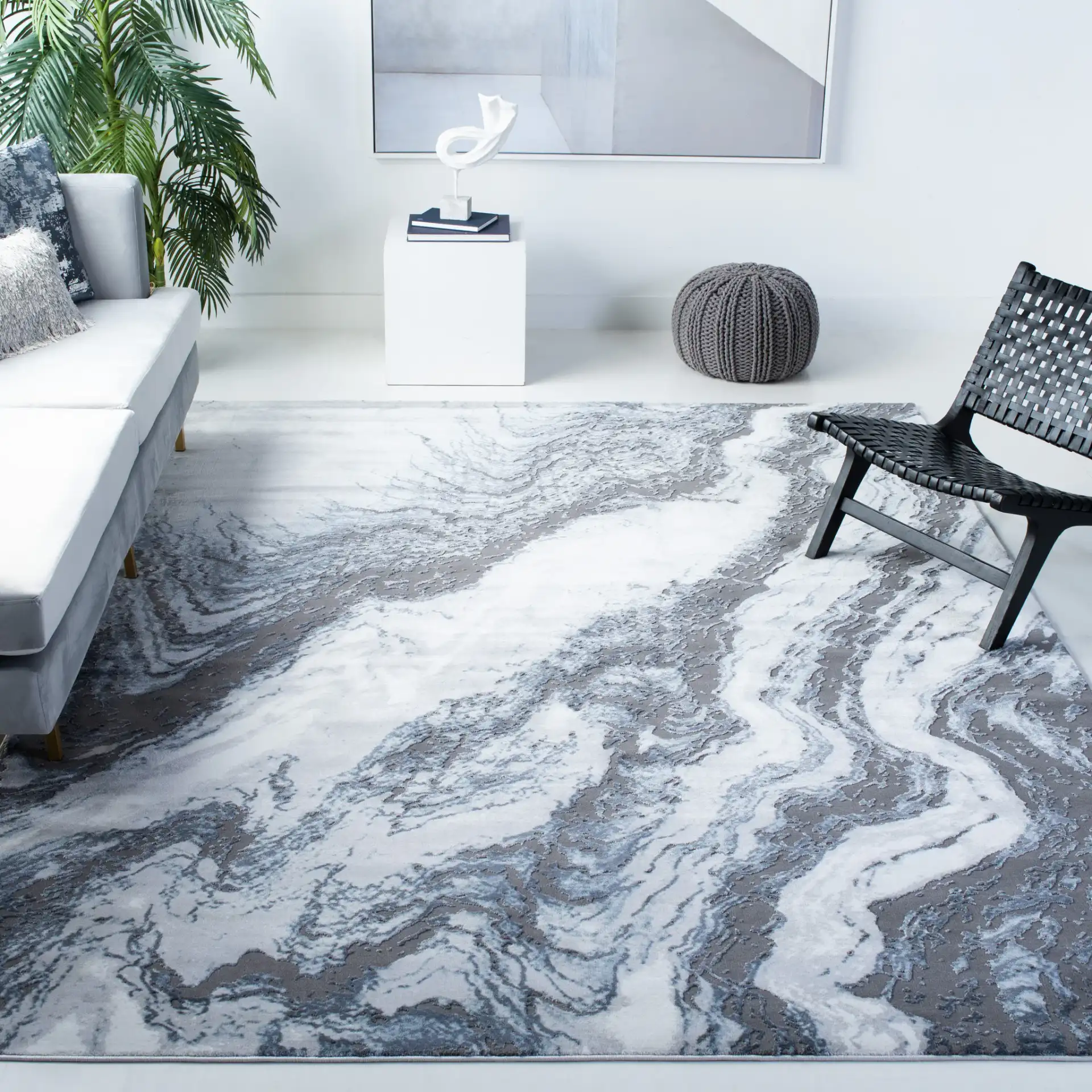 Craft Marbled Stone Rug in Blue / Gray in a styled room