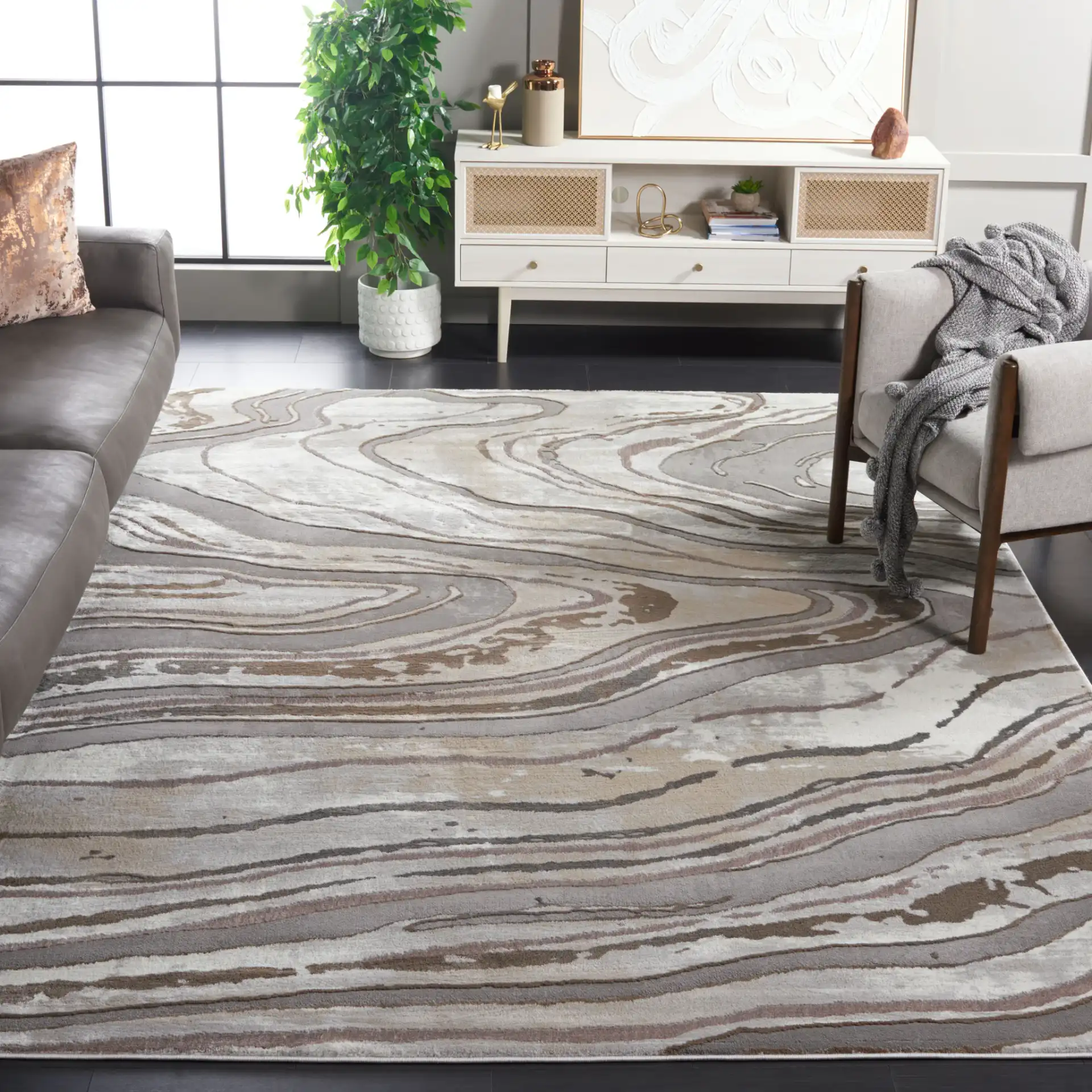 Craft Marble Stream Rug in Gray / Beige in a styled room
