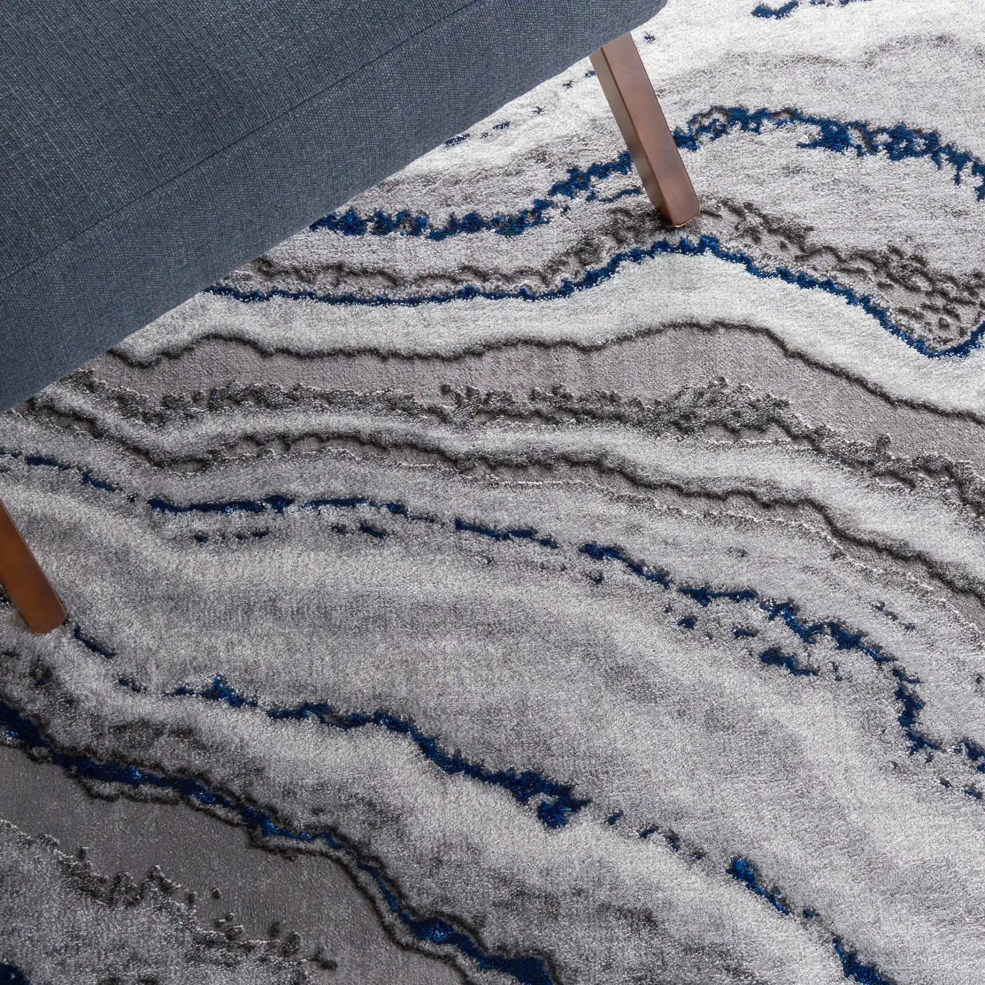 Craft Marble Wave Rug in Gray / Blue in a styled room