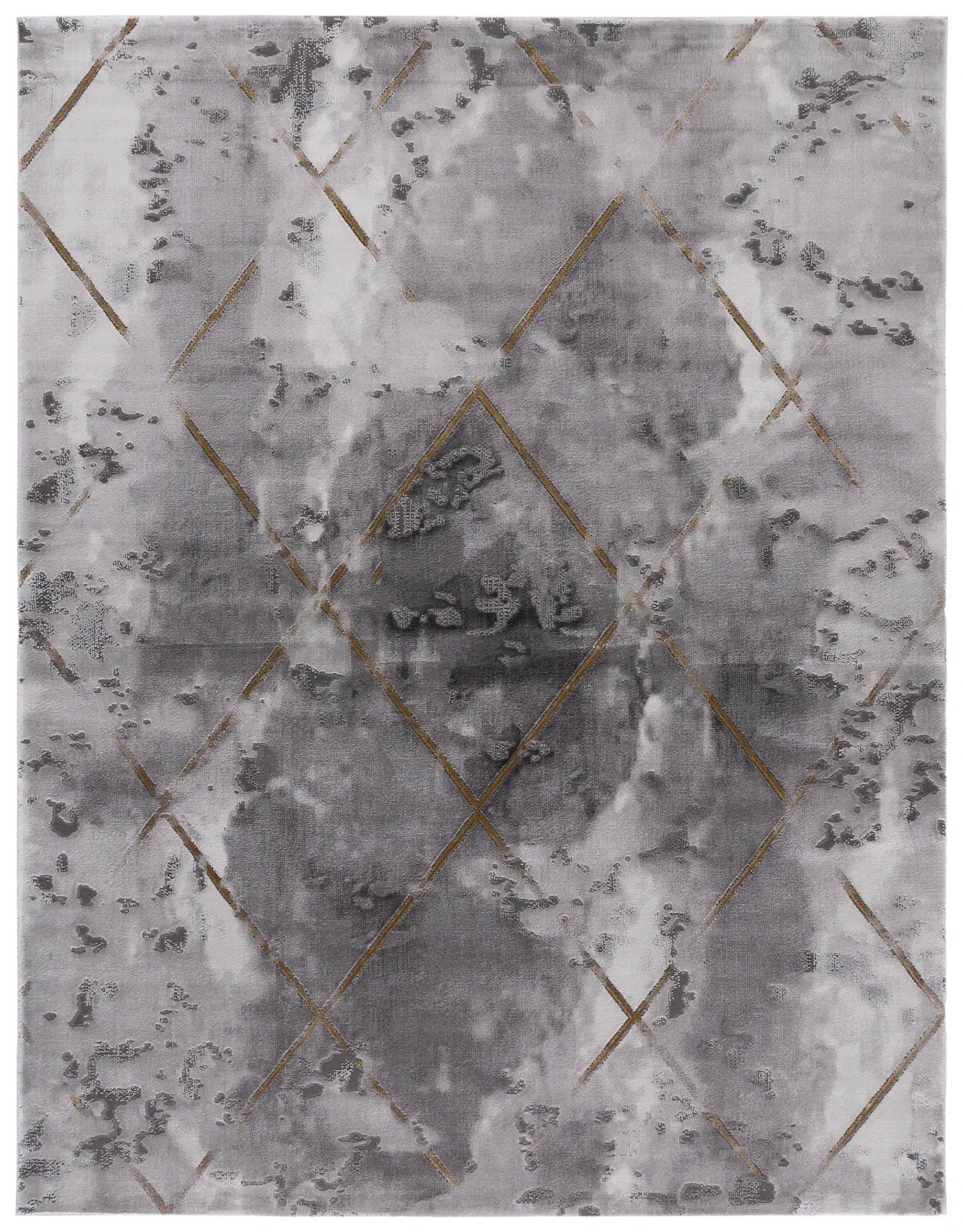 Craft Diamond Grid Rug in Gray / Gold