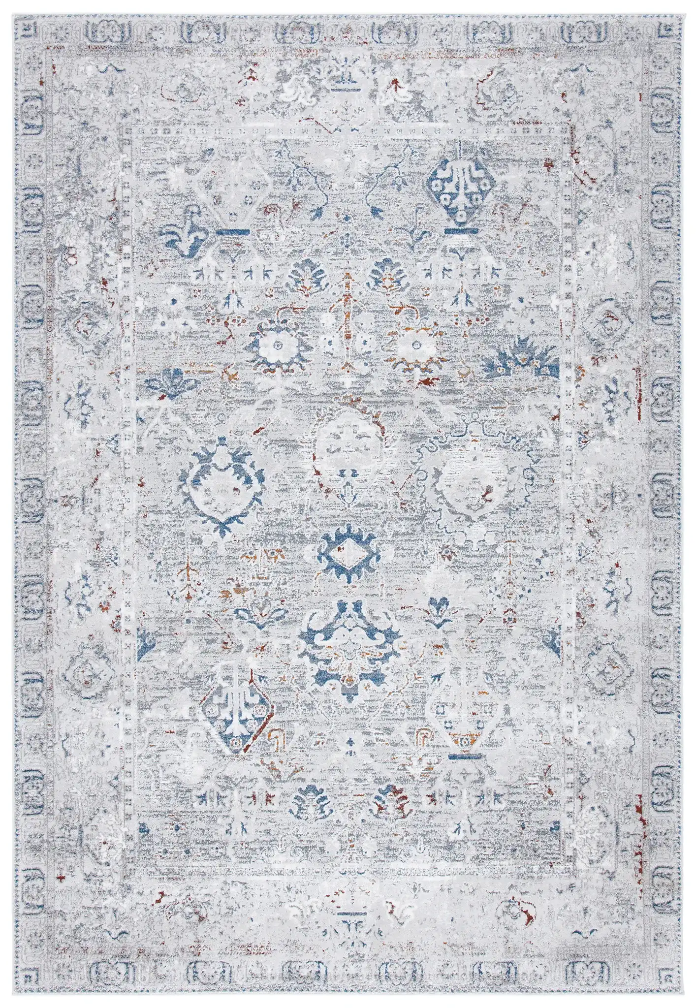 Craft Bordered Medallion Rug in Gray / Blue