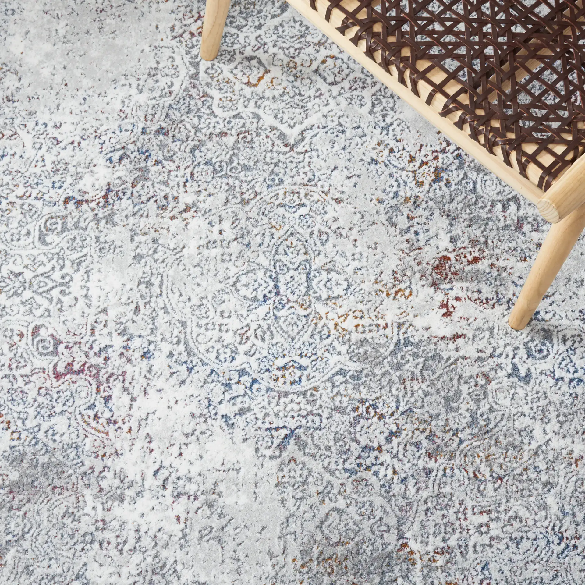 Craft Distressed Persian Medallion Rug in Gray / Blue in a styled room