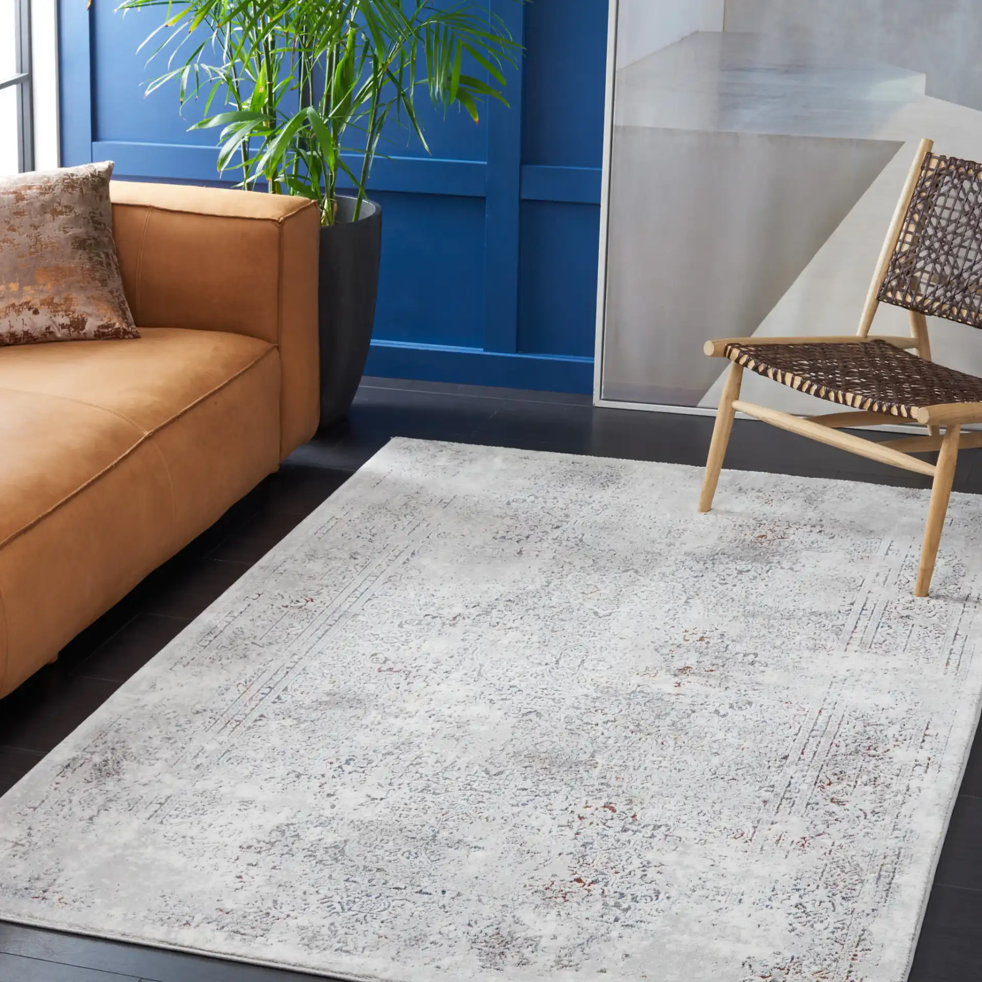 Craft Distressed Persian Medallion Rug in Gray / Blue in a styled room