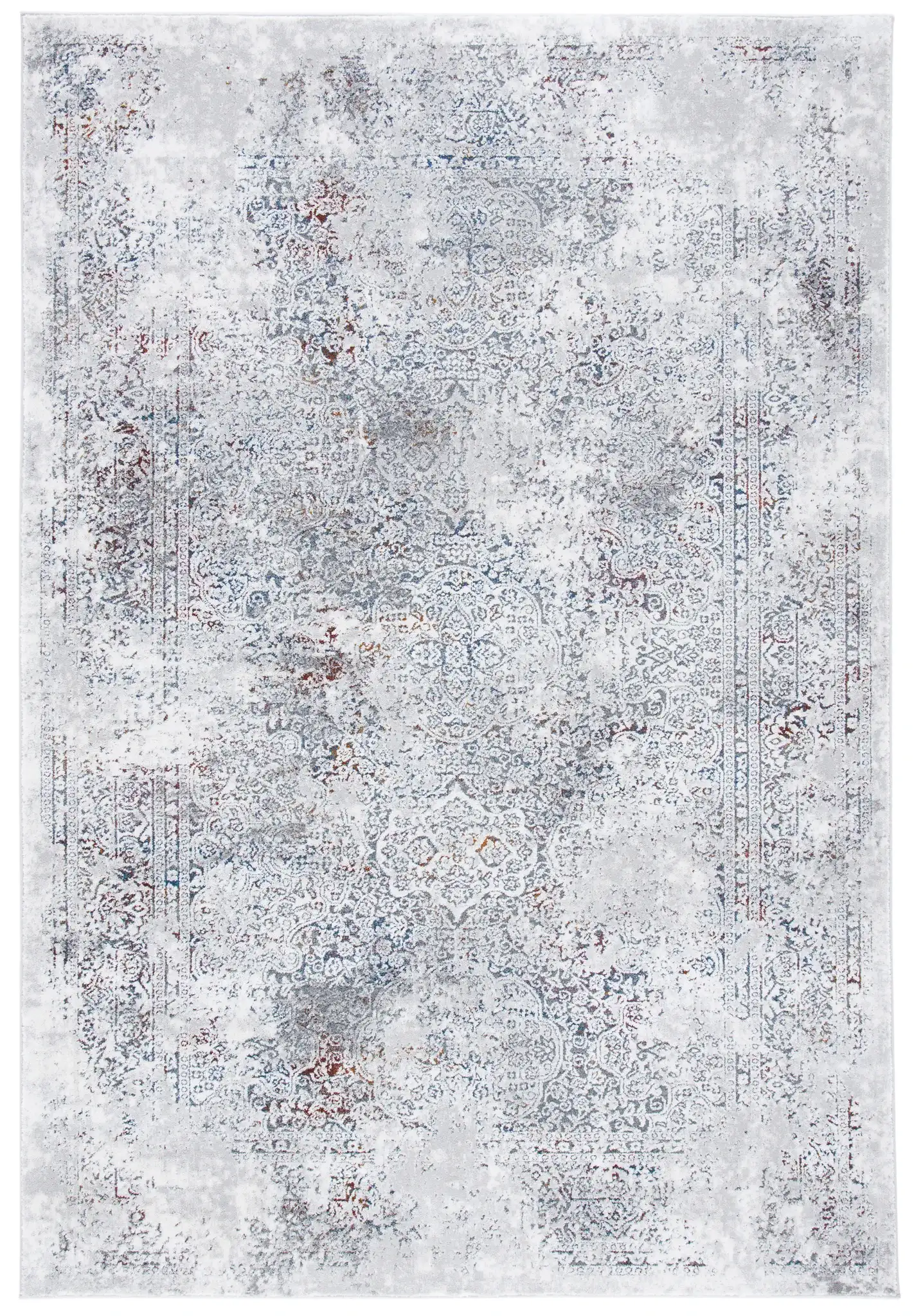 Craft Distressed Persian Medallion Rug in Gray / Blue, detail view