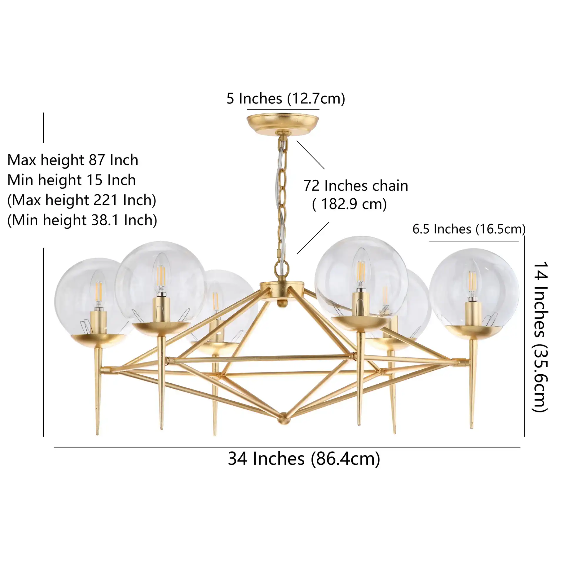 Greyor Six-Light Chandelier in Gold, detail view