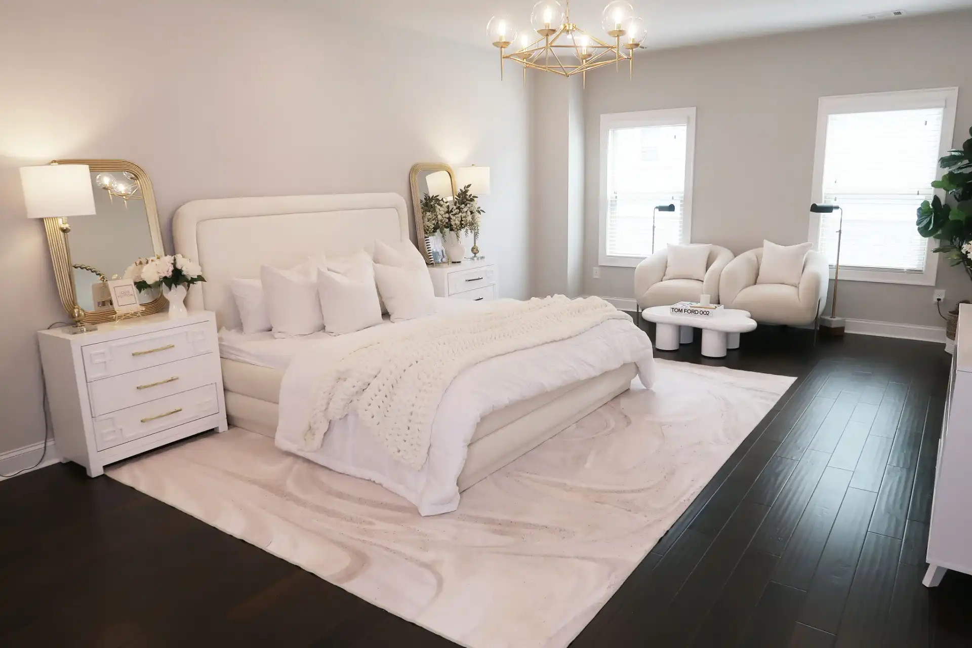 Greyor Six-Light Chandelier in Gold in a styled room