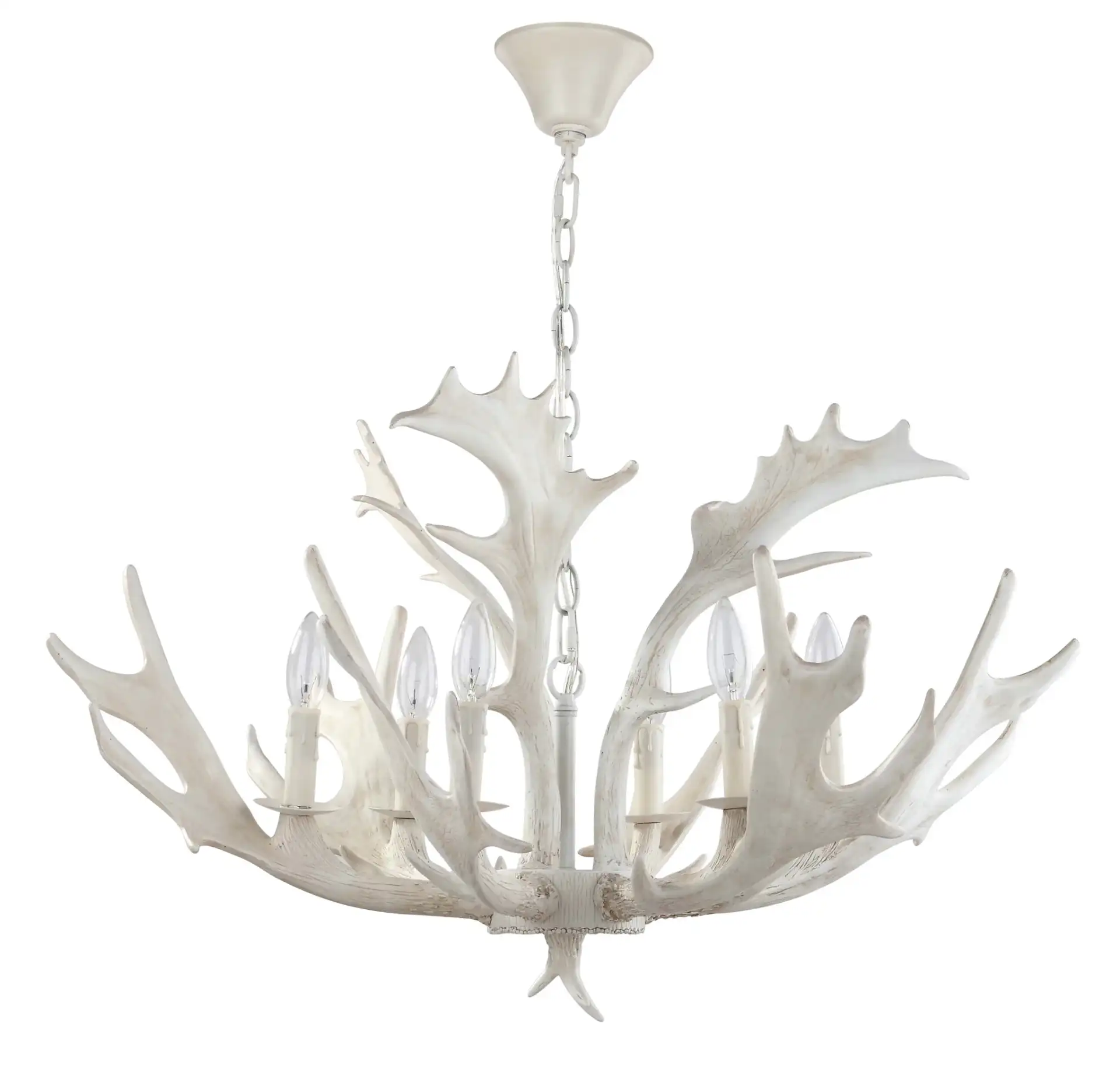 Birch Six-Light Chandelier in White, detail view