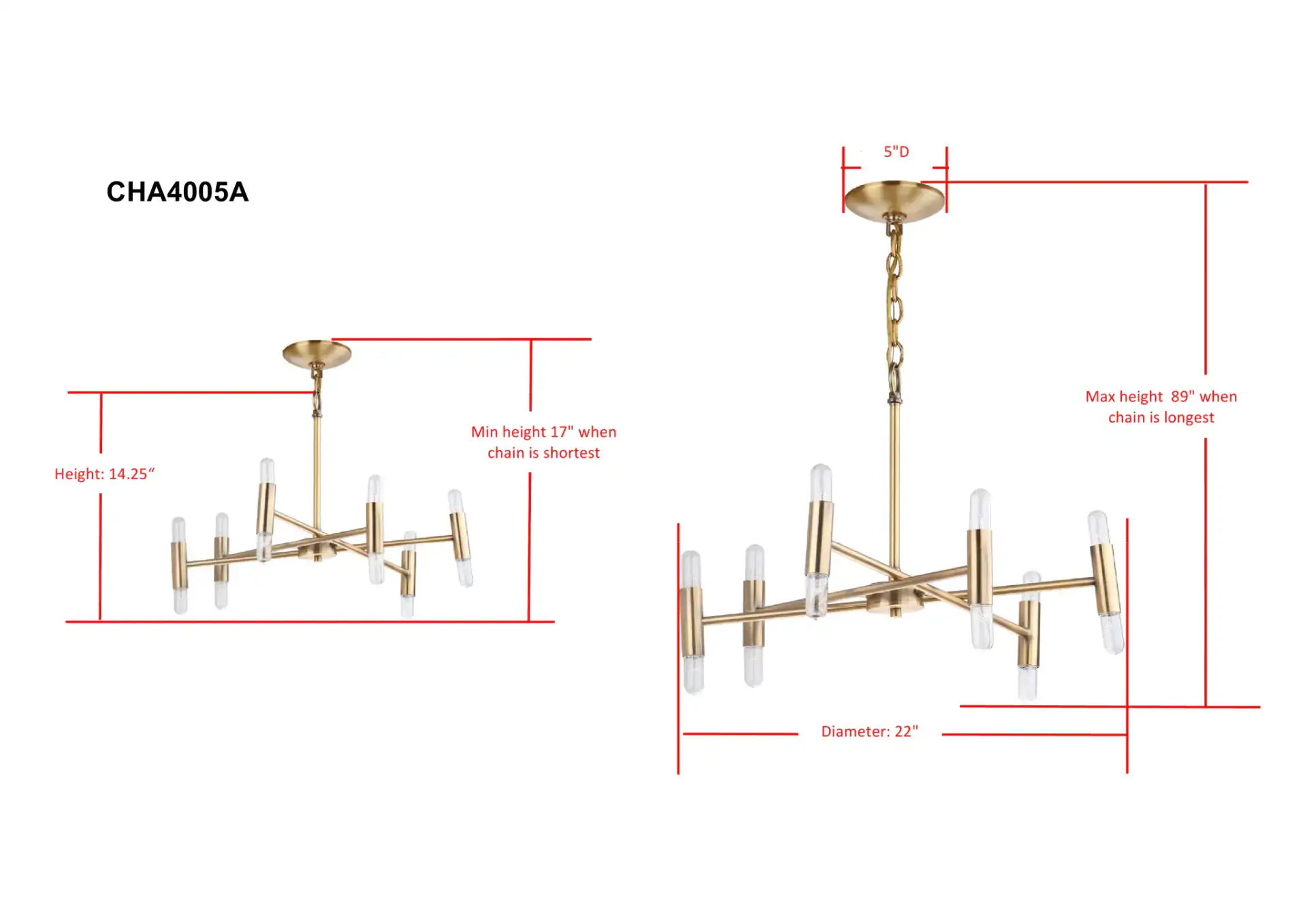 Gale Twelve-Light Chandelier in Gold, detail view