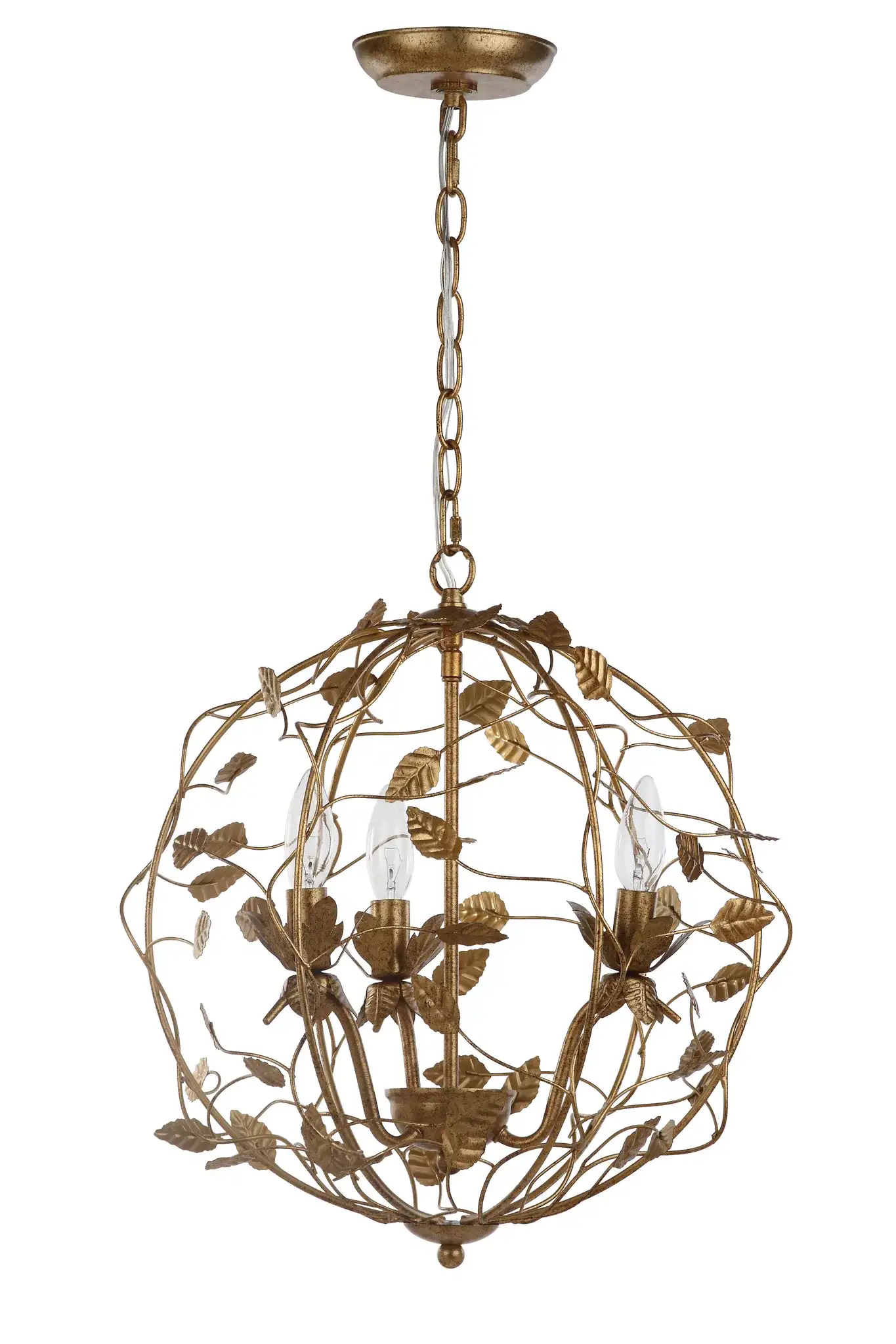 Austen Three-Light Chandelier in Gold, detail view