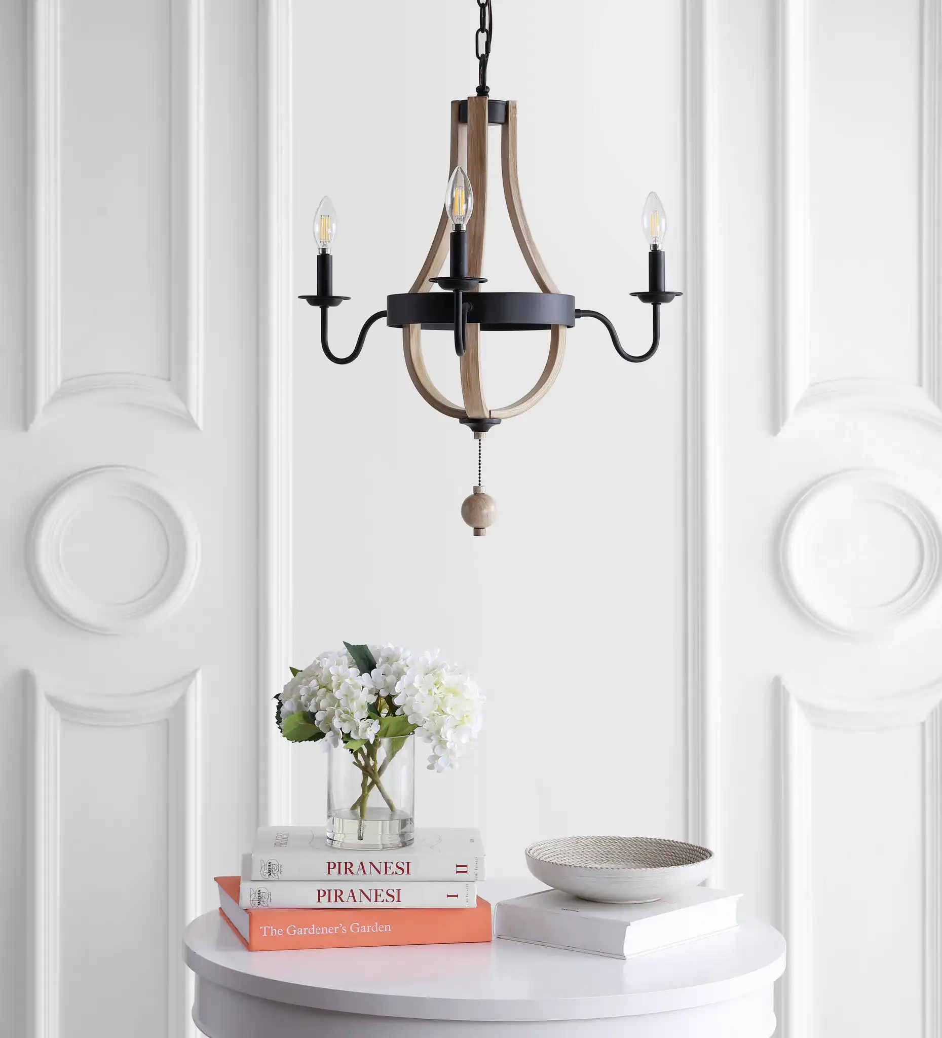 Kamari Three-Light 23" Pendant in Assorted in a styled room