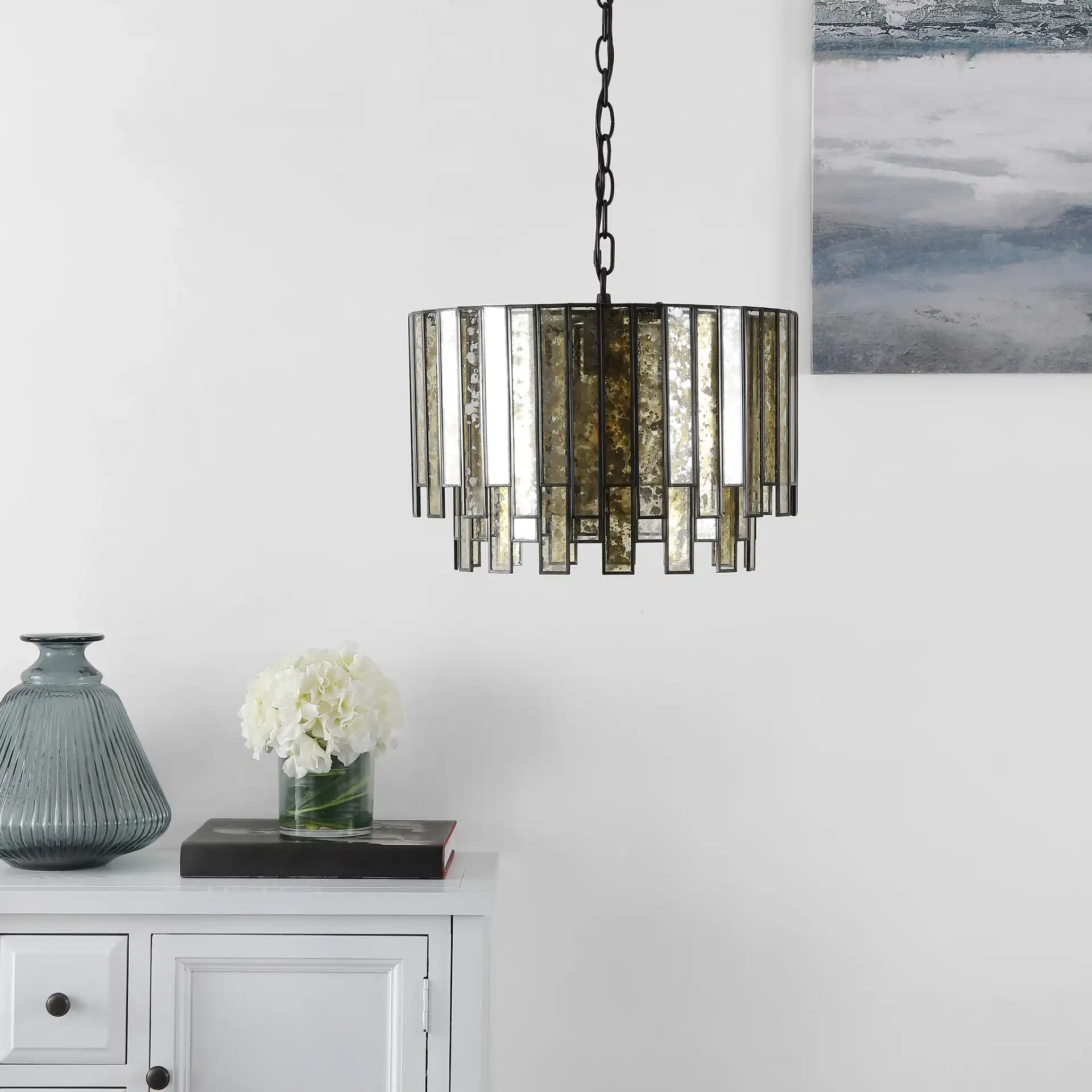 Gresher Chandelier in Oil Rubbed Bronze in a styled room
