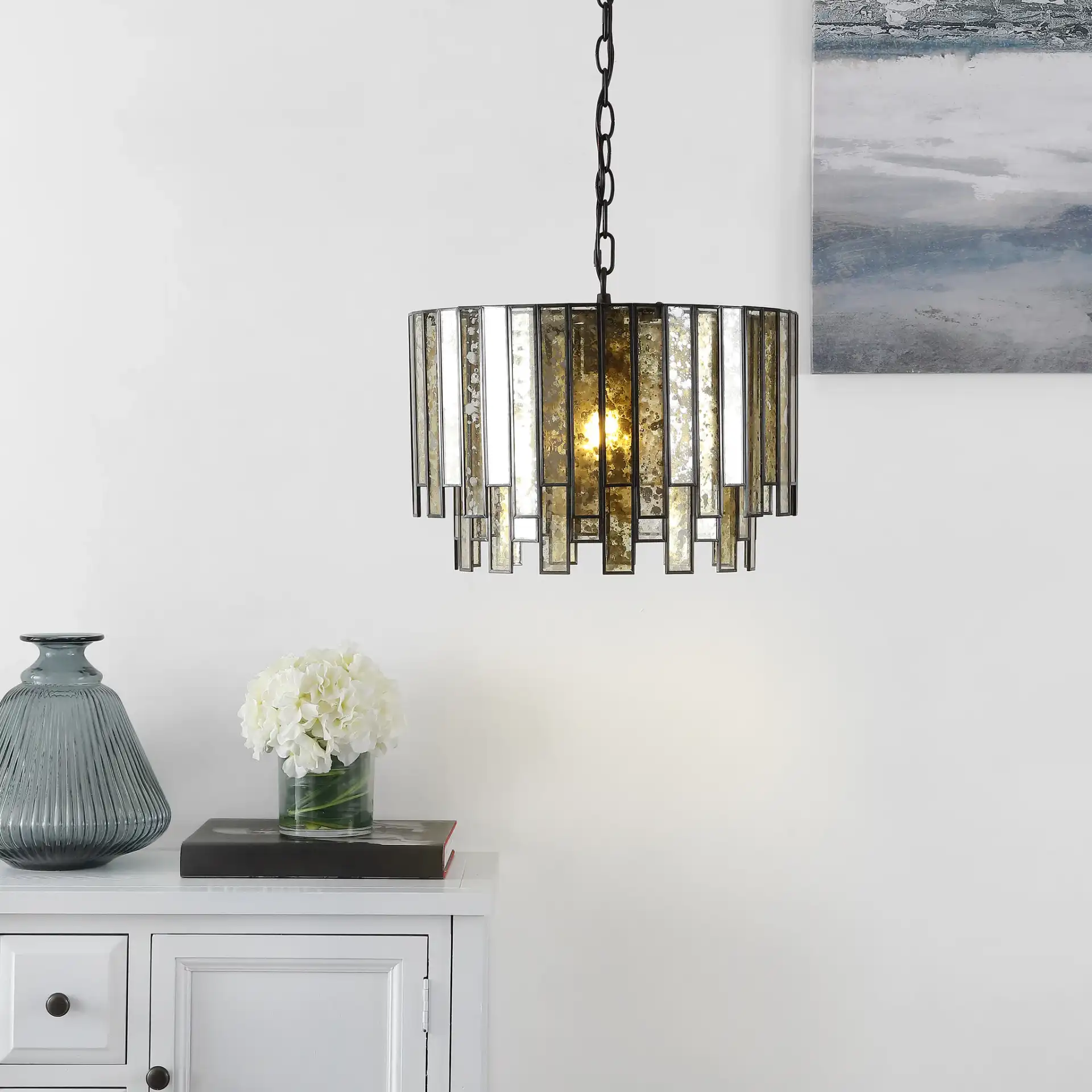 Gresher Chandelier in Oil Rubbed Bronze in a styled room