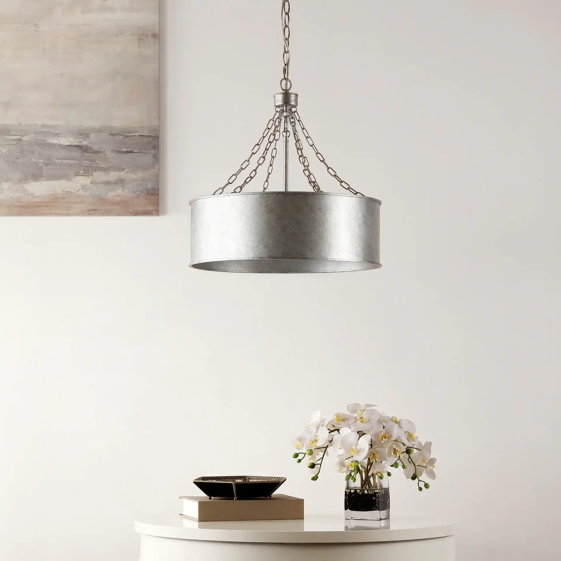 Adison Six-Light Chandelier in Antique Silver in a styled room