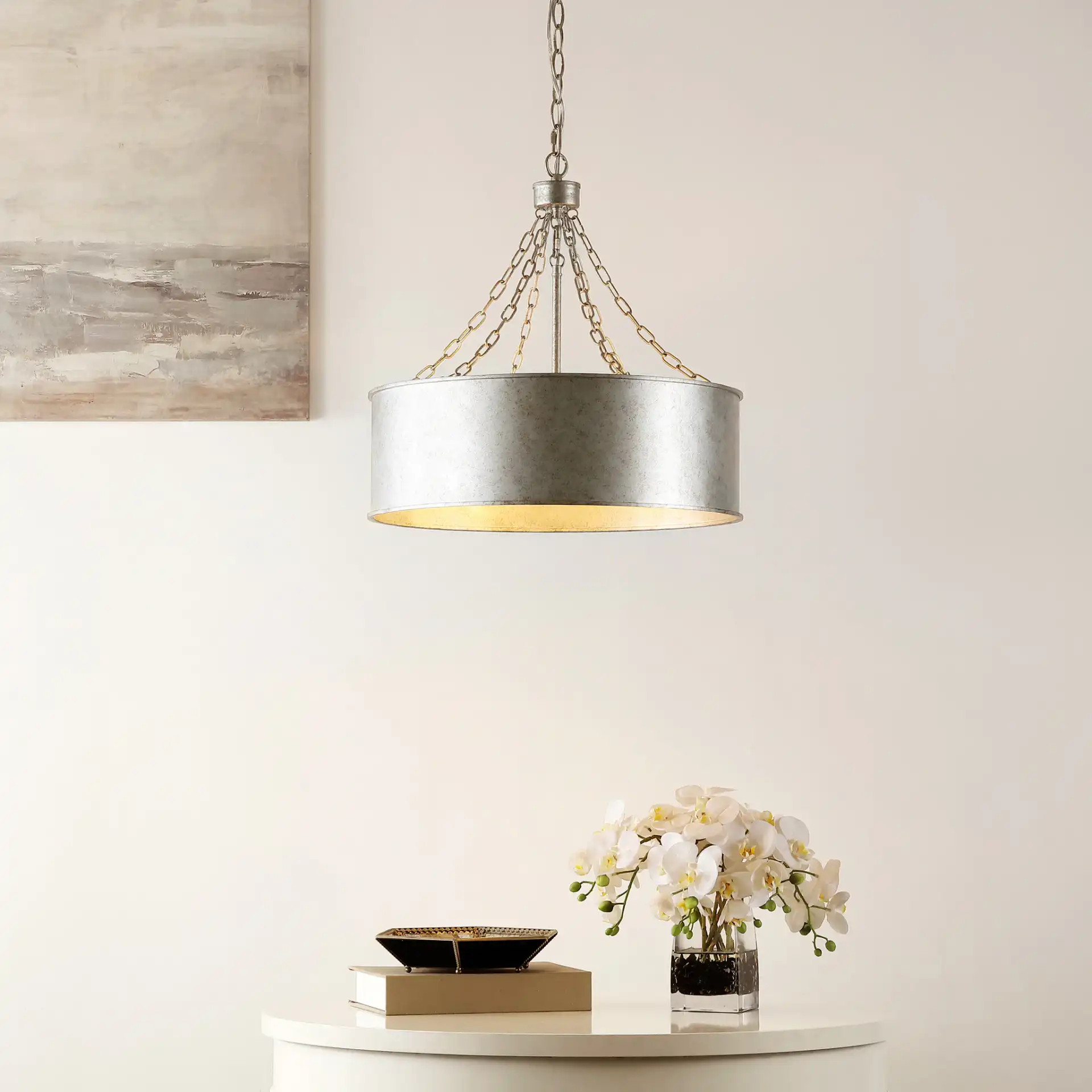 Adison Six-Light Chandelier in Antique Silver in a styled room