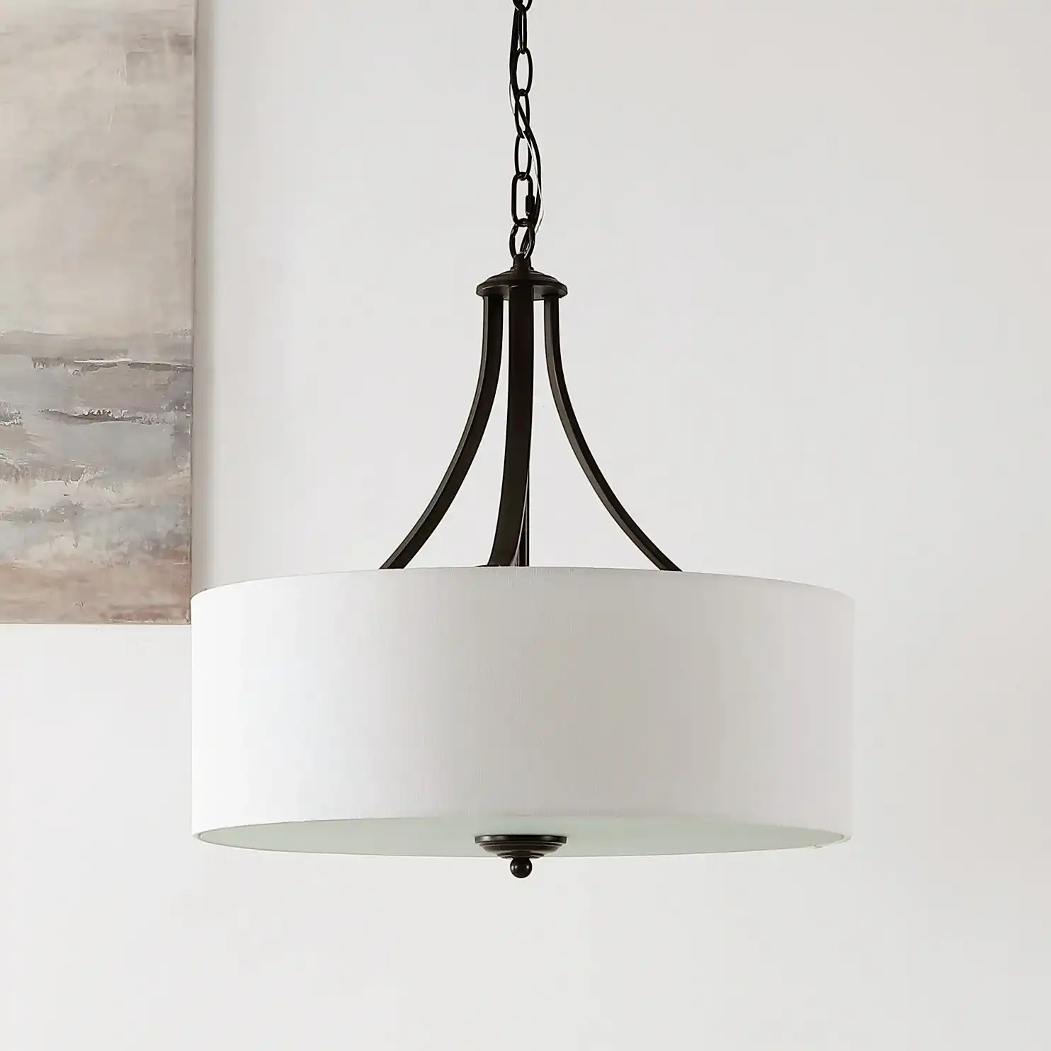 Burnett Three-Light Chandelier in Oil Rub Bronze / White, detail view