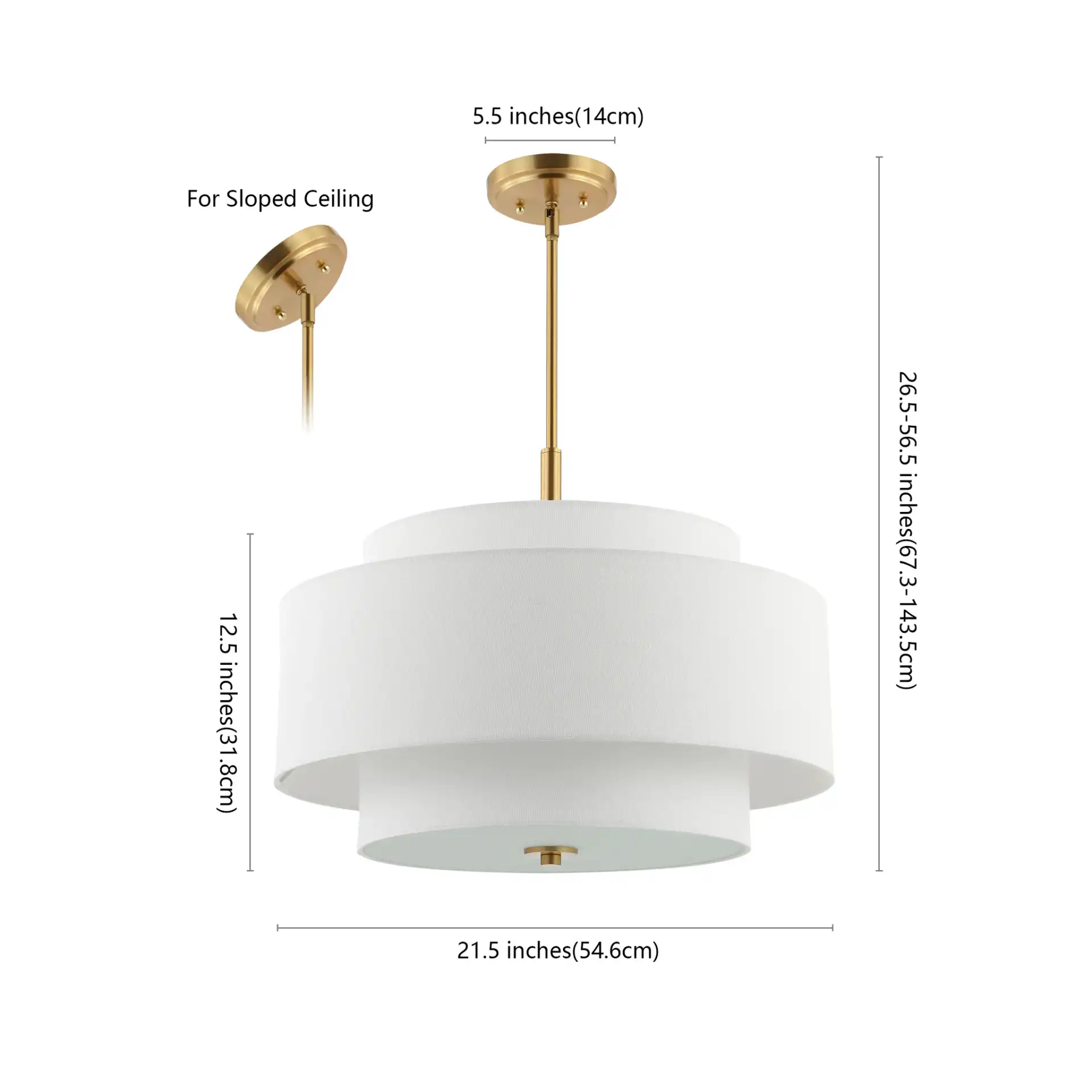 Cambrie Three-Light Chandelier in White / Brass, detail view