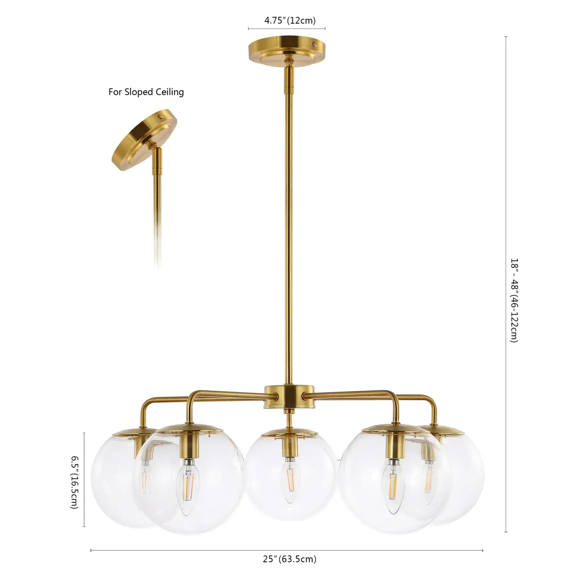 Negara Five-Light Chandelier in Brass / Clear, detail view
