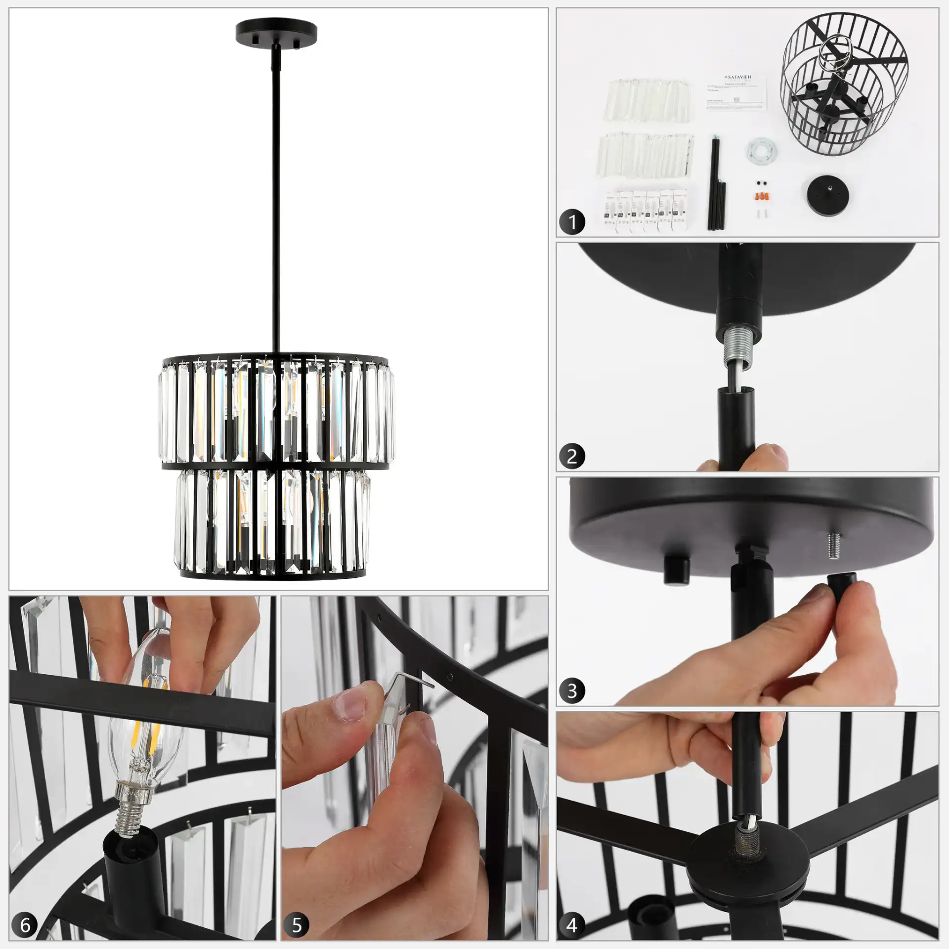Crissa Six-Light Chandelier in Black / Clear, detail view
