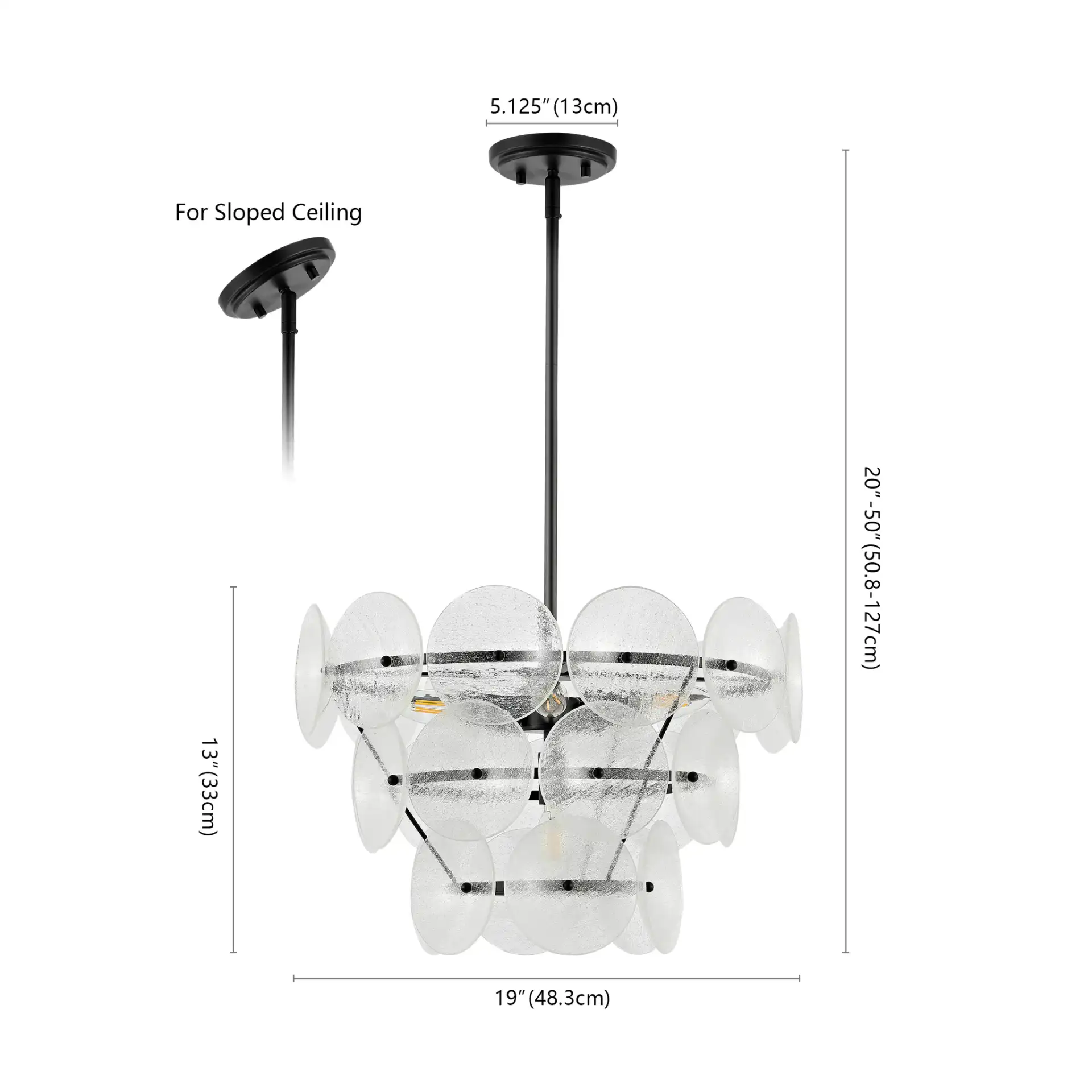 Landreth Six-Light Chandelier in Black / Clear, detail view