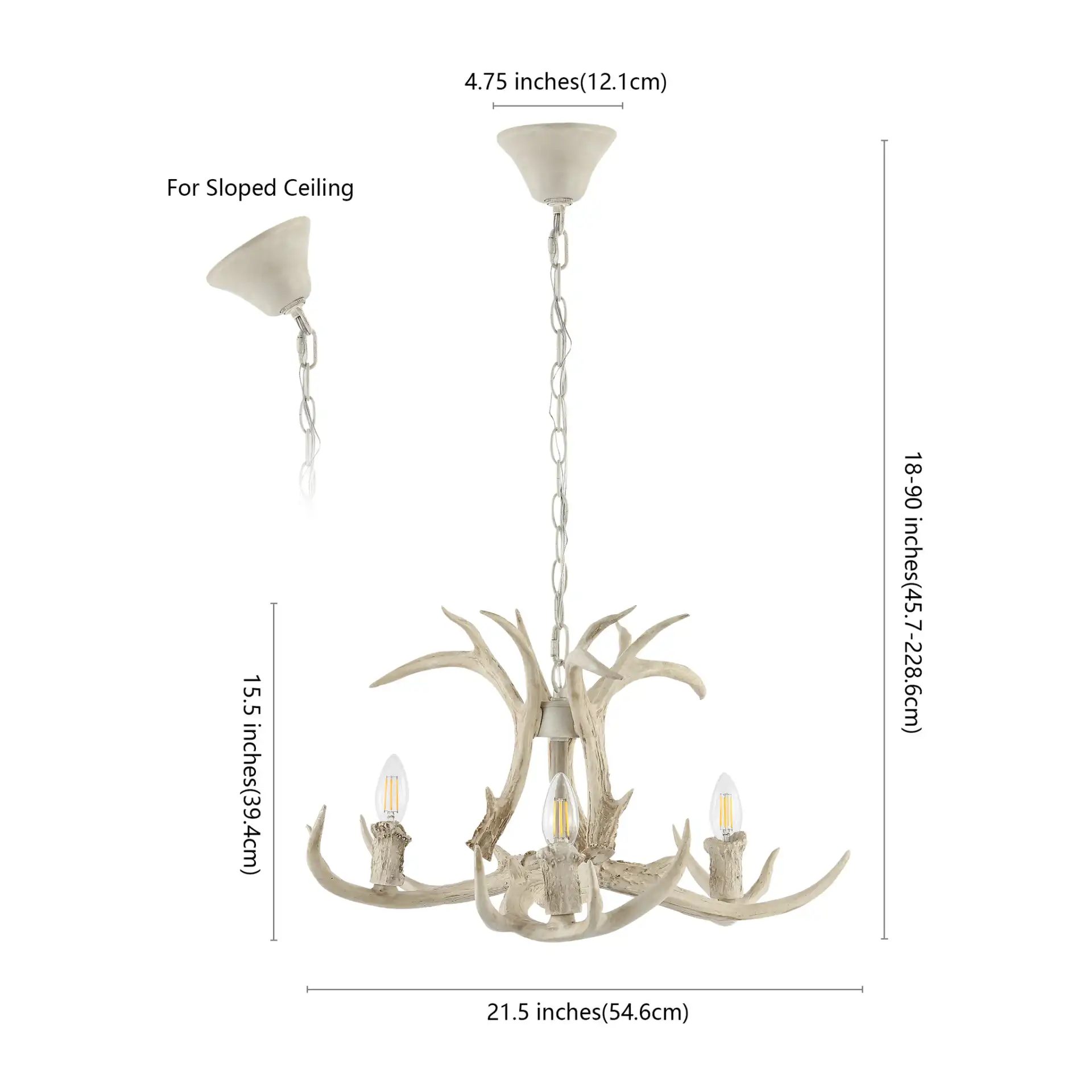 Cenwyn Three-Light Chandelier in Antique White, detail view