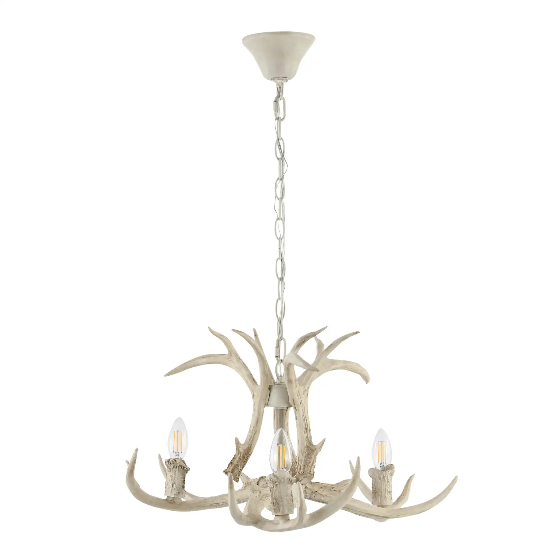 Cenwyn Three-Light Chandelier in Antique White, detail view