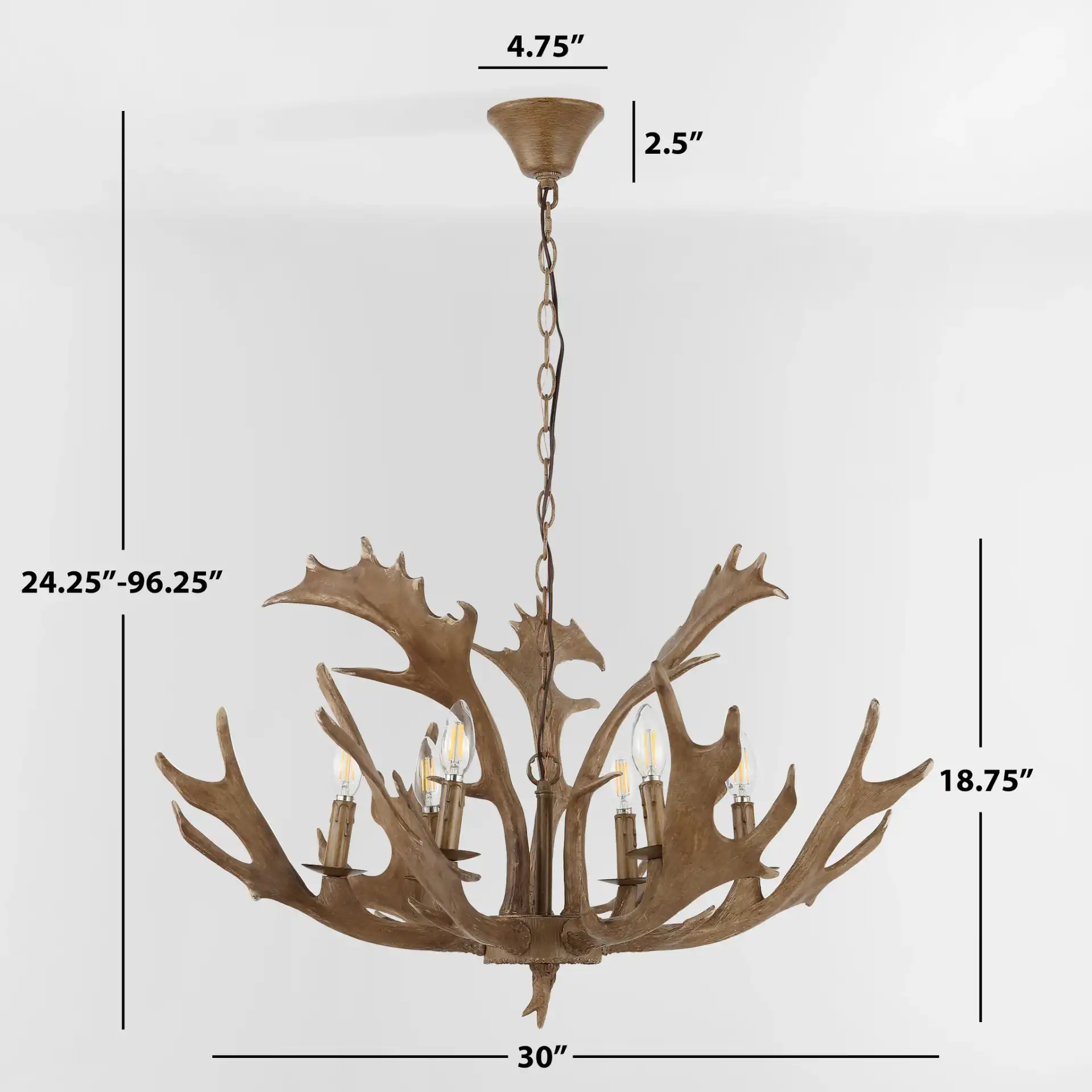 Dresden Six-Light Chandelier in Brown, detail view