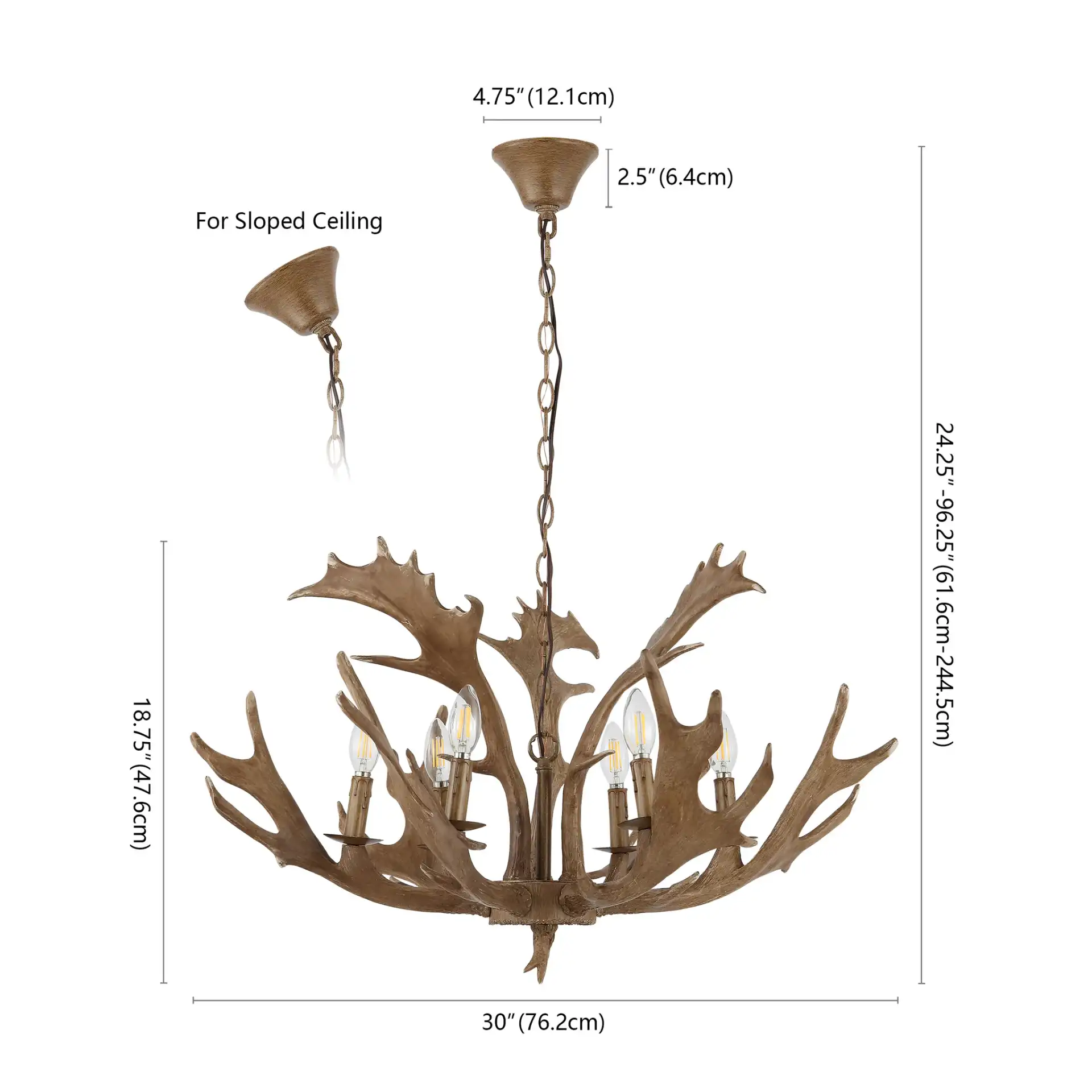 Dresden Six-Light Chandelier in Brown, detail view