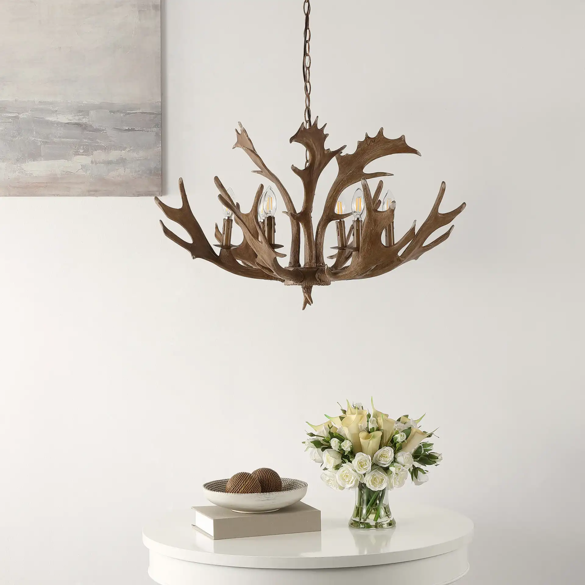 Dresden Six-Light Chandelier in Brown in a styled room