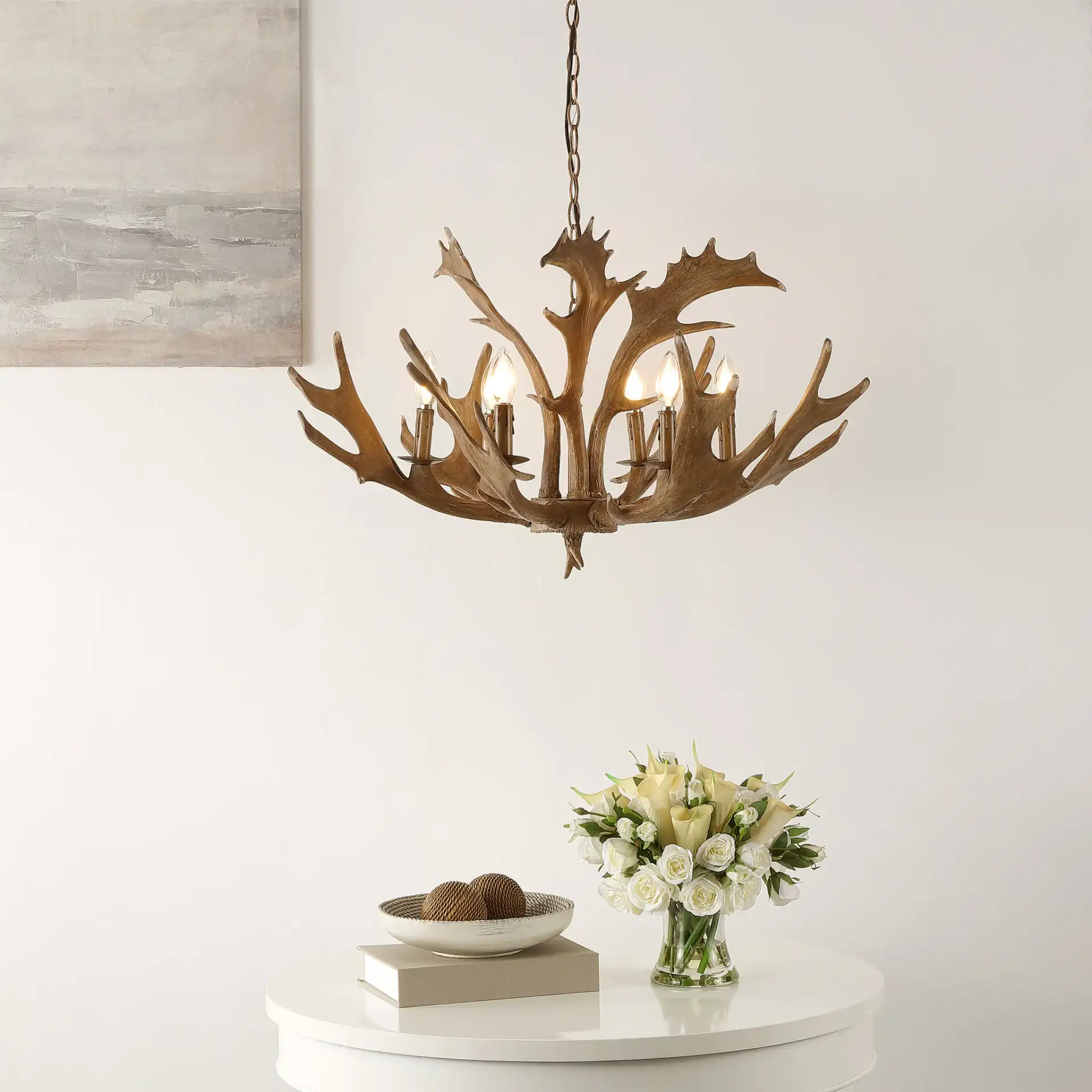 Dresden Six-Light Chandelier in Brown in a styled room